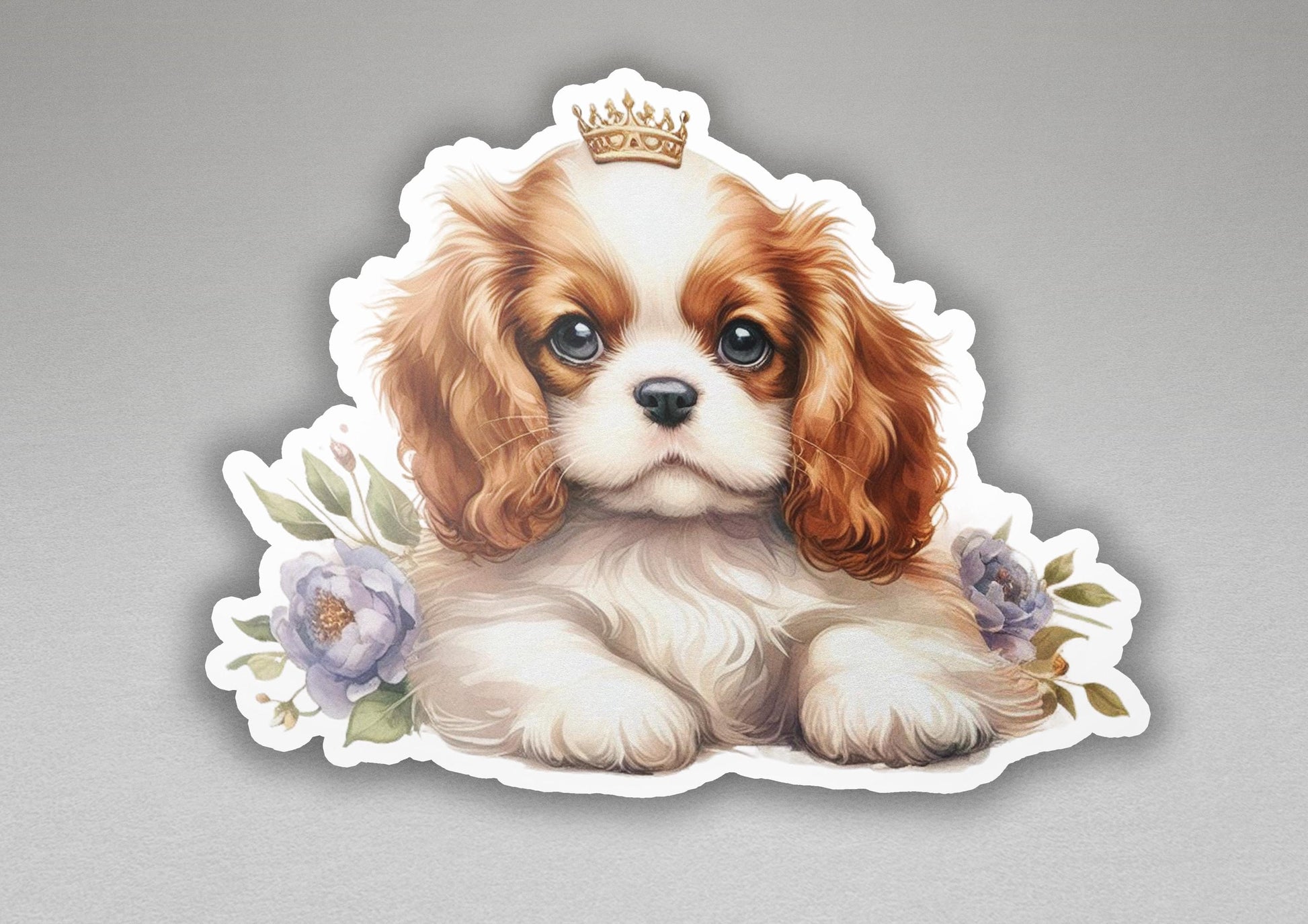 a brown and white dog with a crown on top of it&#39;s head