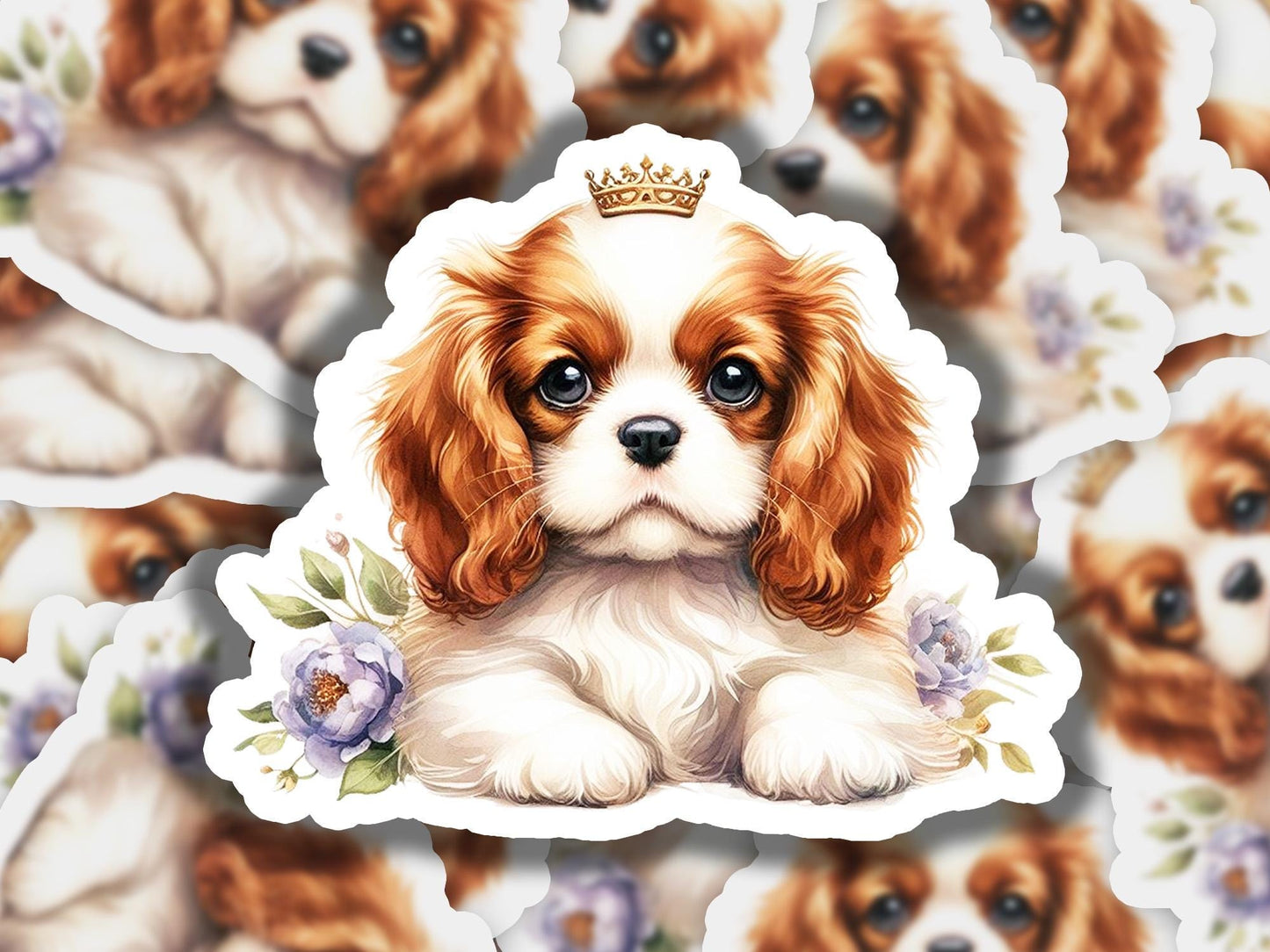 a picture of a puppy with a crown on it&#39;s head