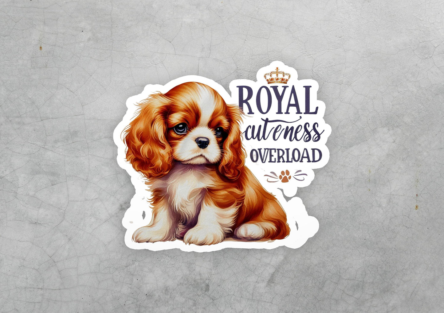 a sticker of a dog with a crown on it