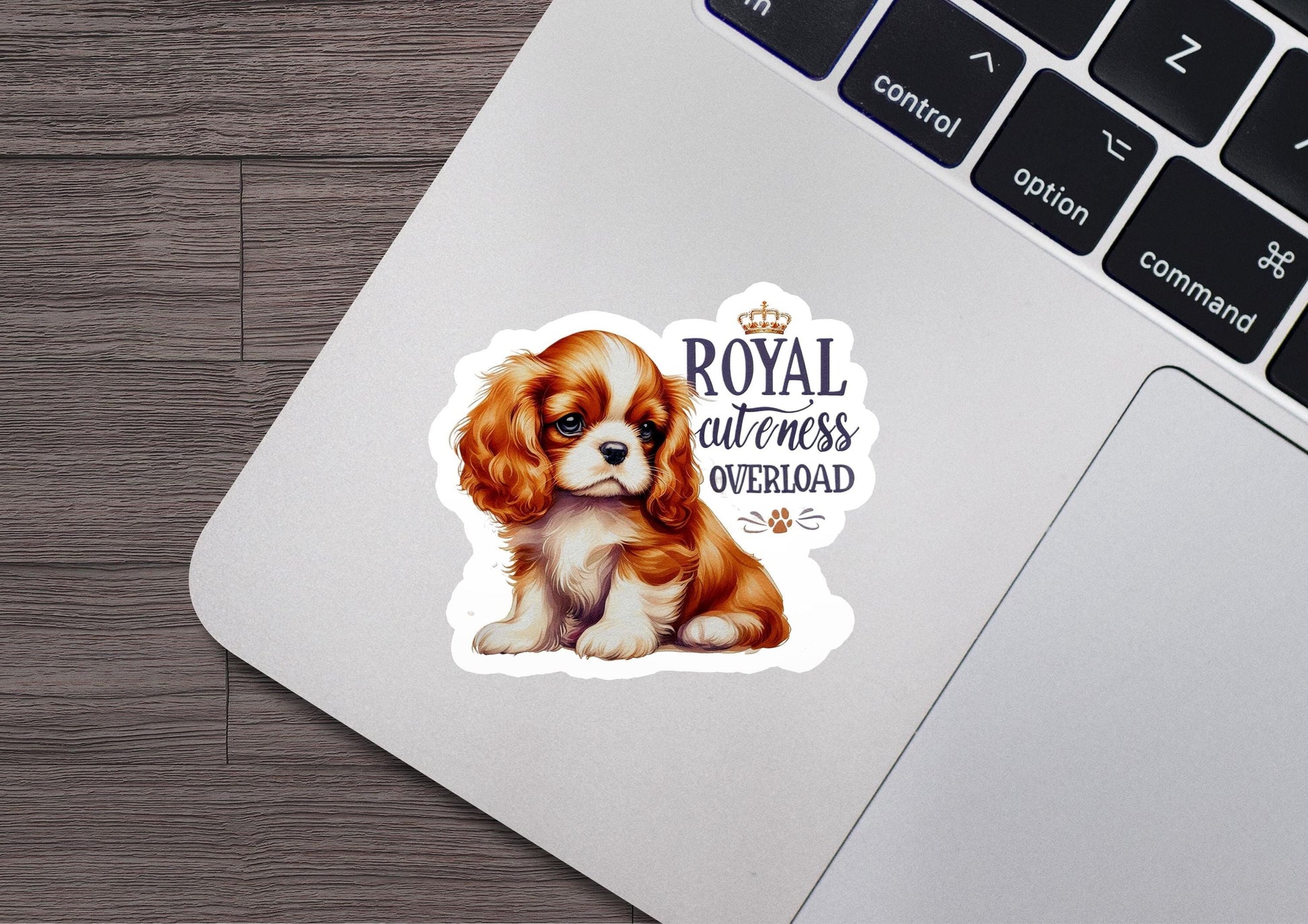 a sticker of a dog with a crown on it