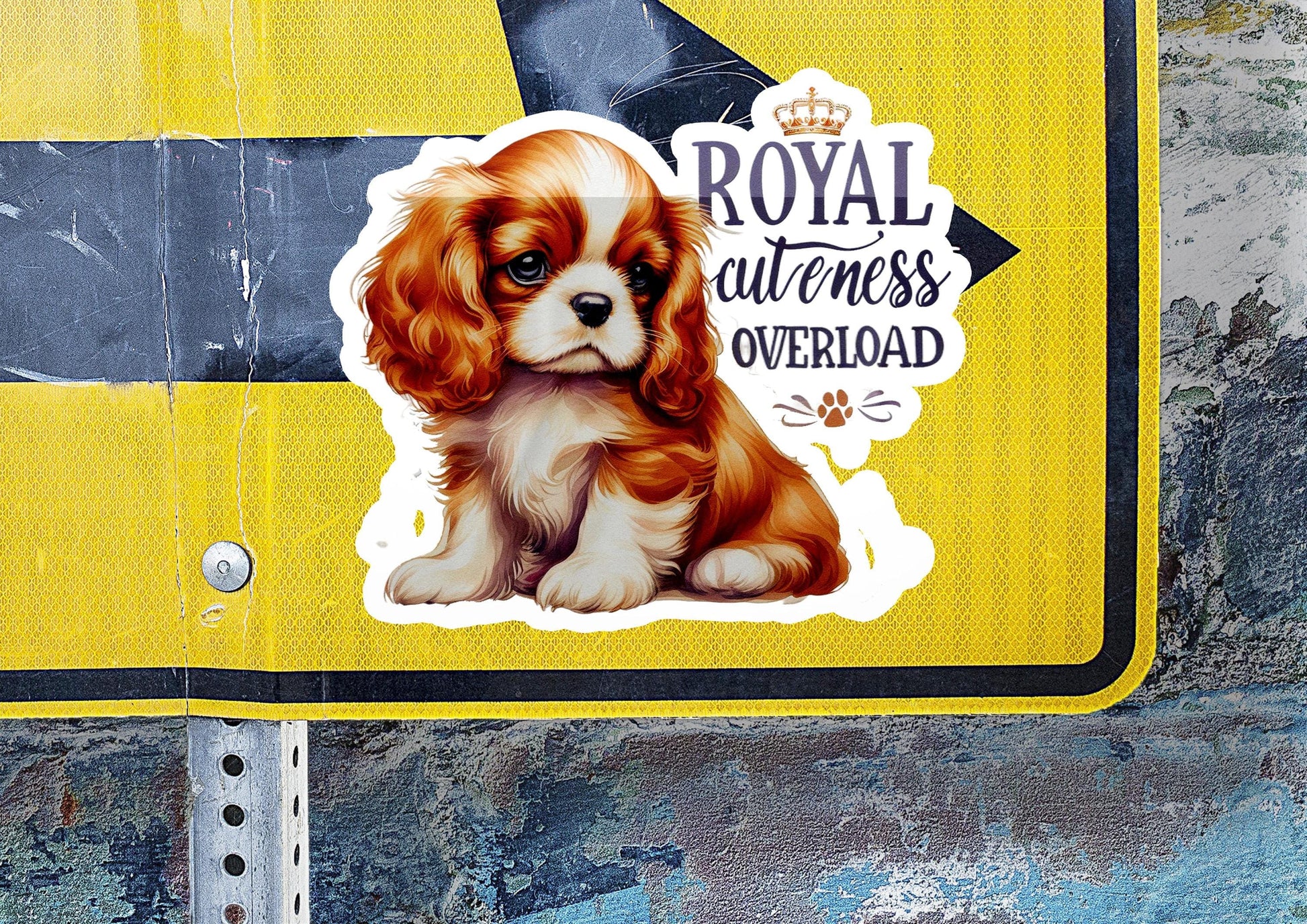a sticker of a dog on a street sign