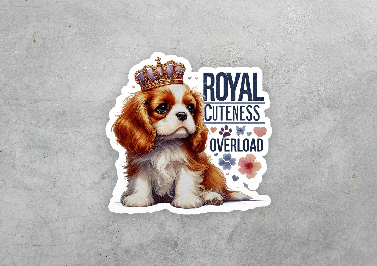 a sticker of a dog with a crown on its head