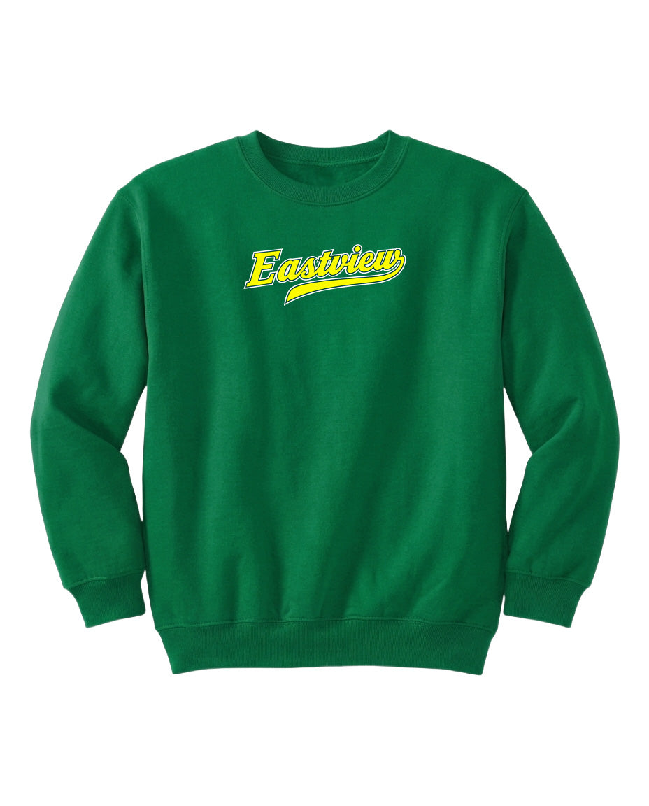 A bright green sweatshirt with the word "Eastview" printed on it in yellow text.