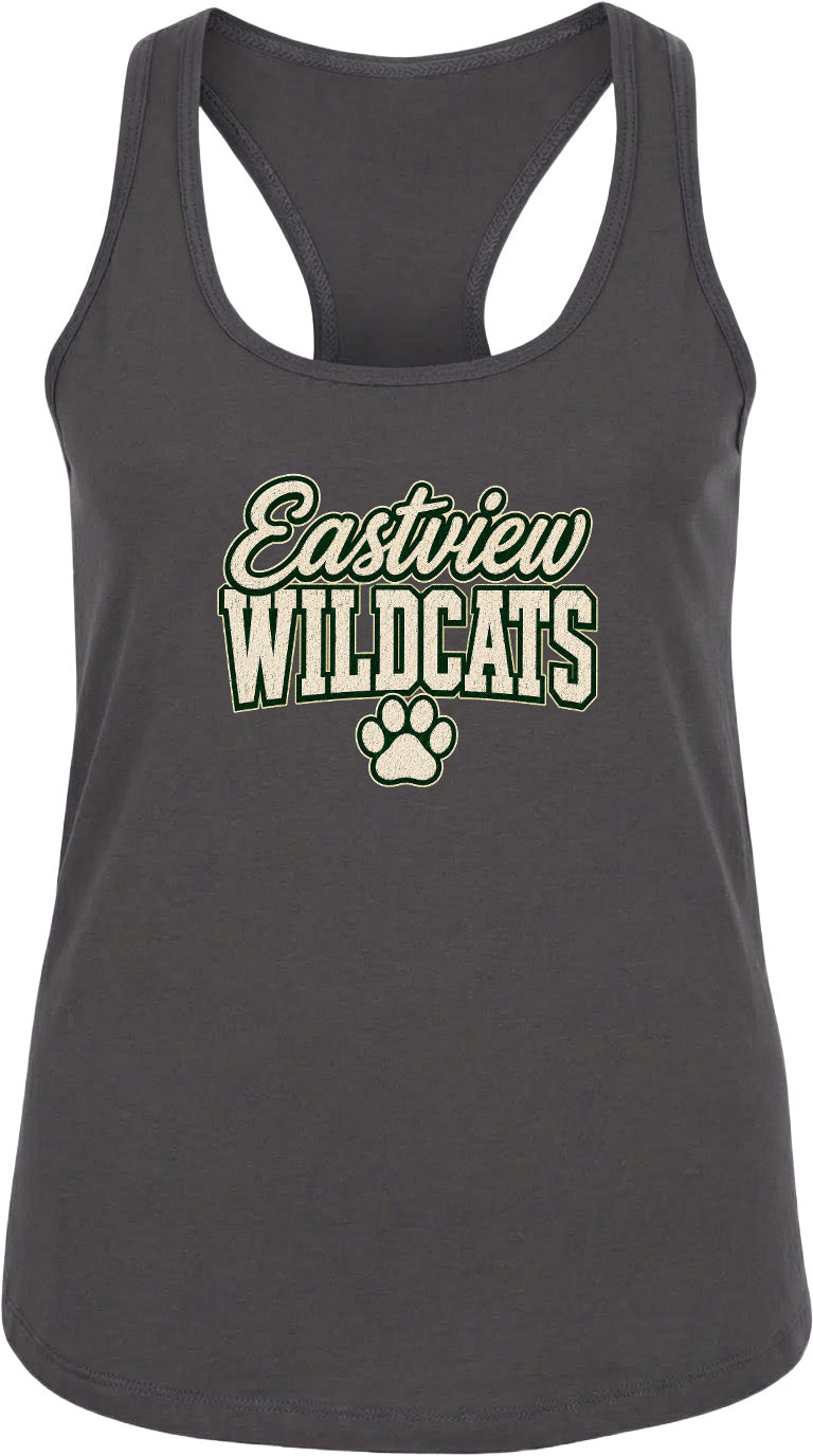 A gray tank top with the text "Eastview Wildcats" printed on it.