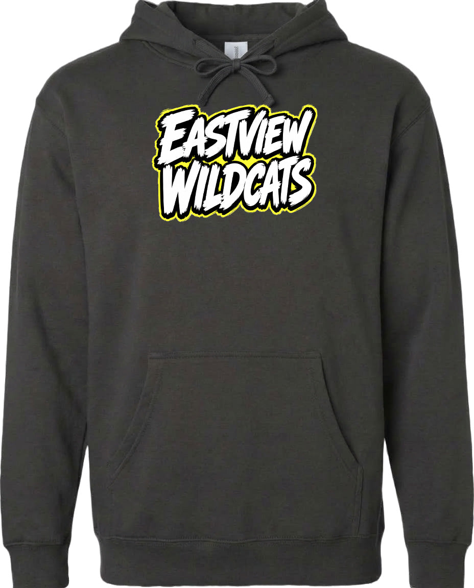 A black hoodie with a graphic design on the front.