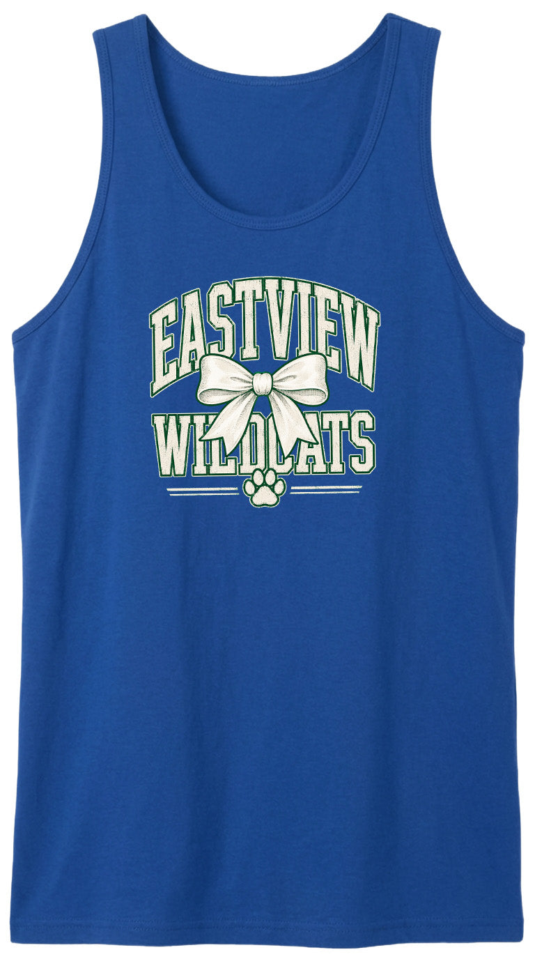 A blue tank top with the text "EASTVIEW WILDCATS" printed on it.