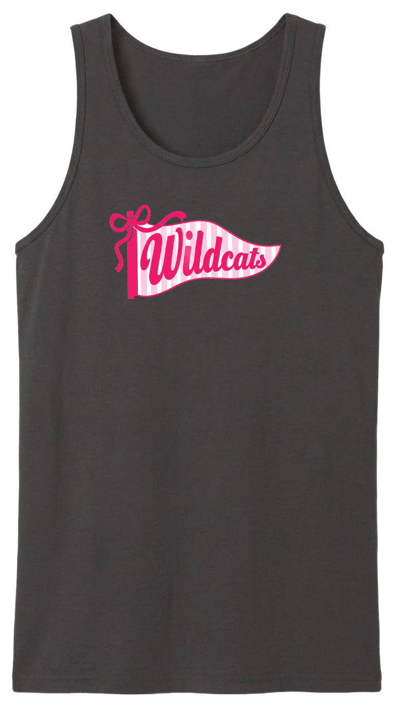 A black tank top with a pink banner that says "Wildcats" on it.