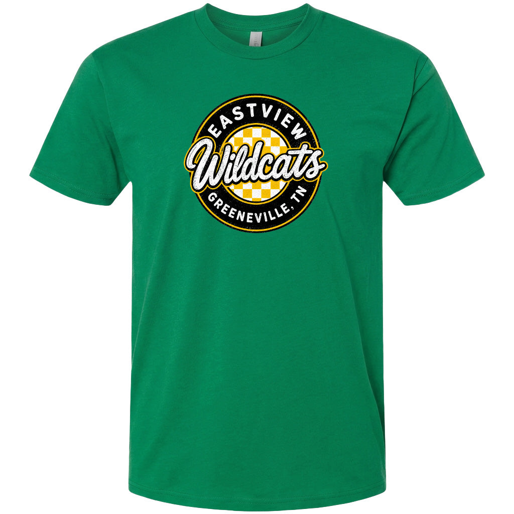 A green t-shirt with a circular logo that says "EASTVIEW Wildcats Greeneville, TN".