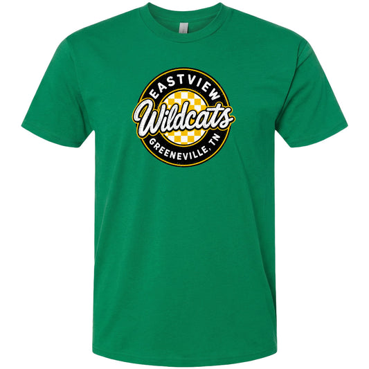 A green t-shirt with a circular logo that says "EASTVIEW Wildcats Greeneville, TN".