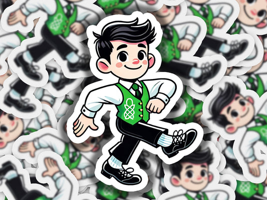 a bunch of stickers of a man in a green vest