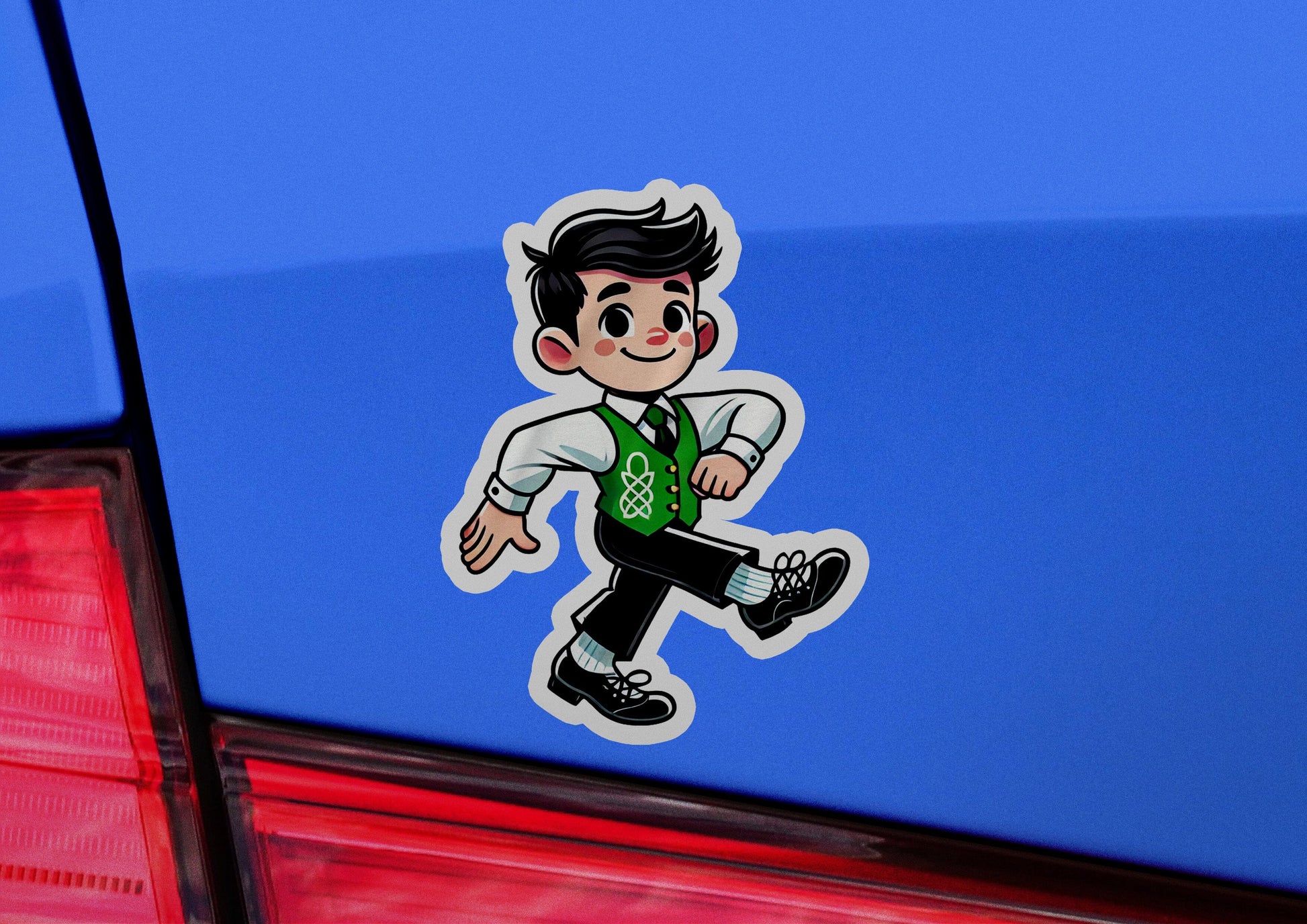 a car with a sticker of a cartoon character on it