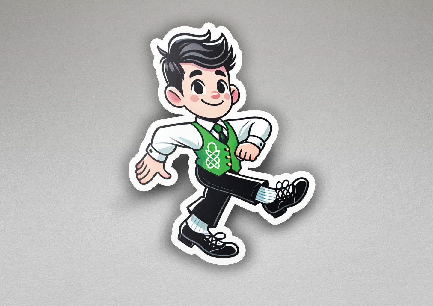 a sticker of a man in a green vest