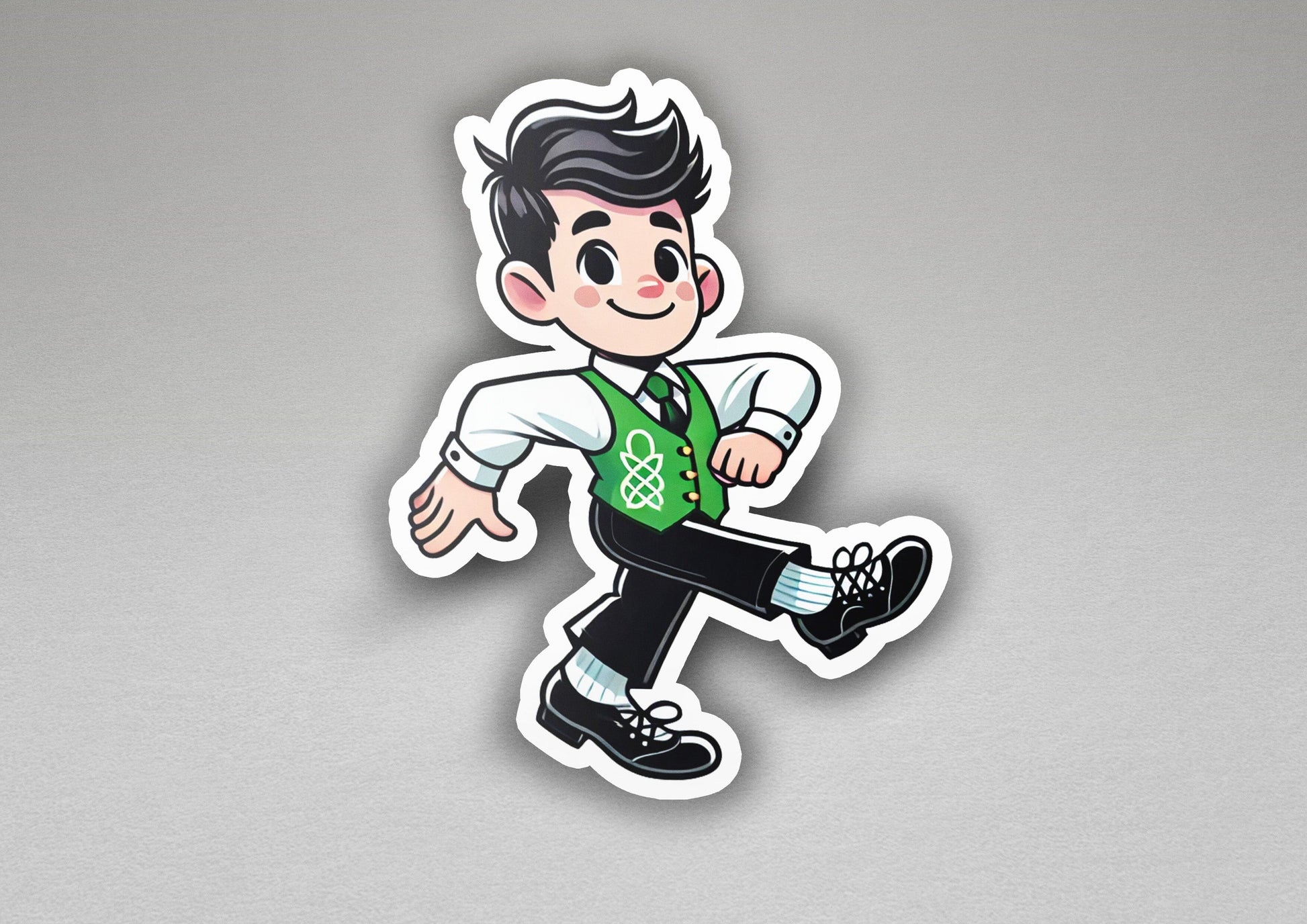 a sticker of a man in a green vest