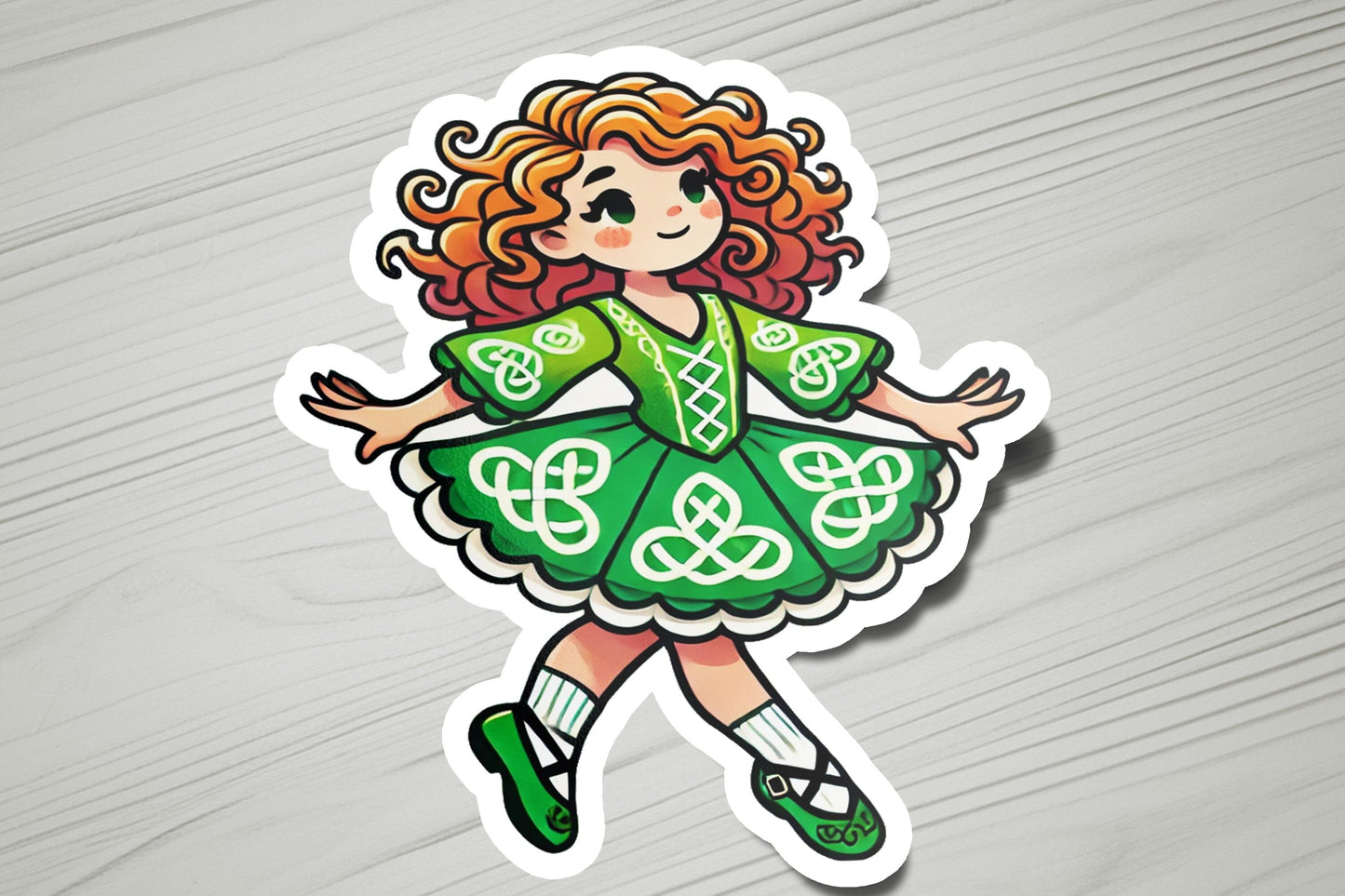 a sticker of a girl in a green dress