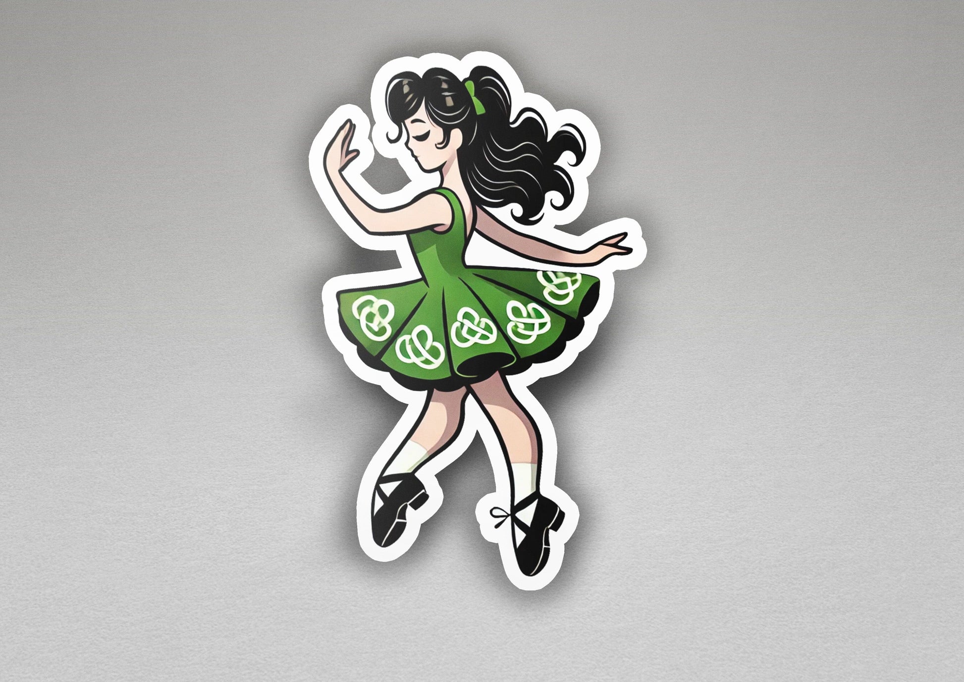 a sticker of a woman in a green dress