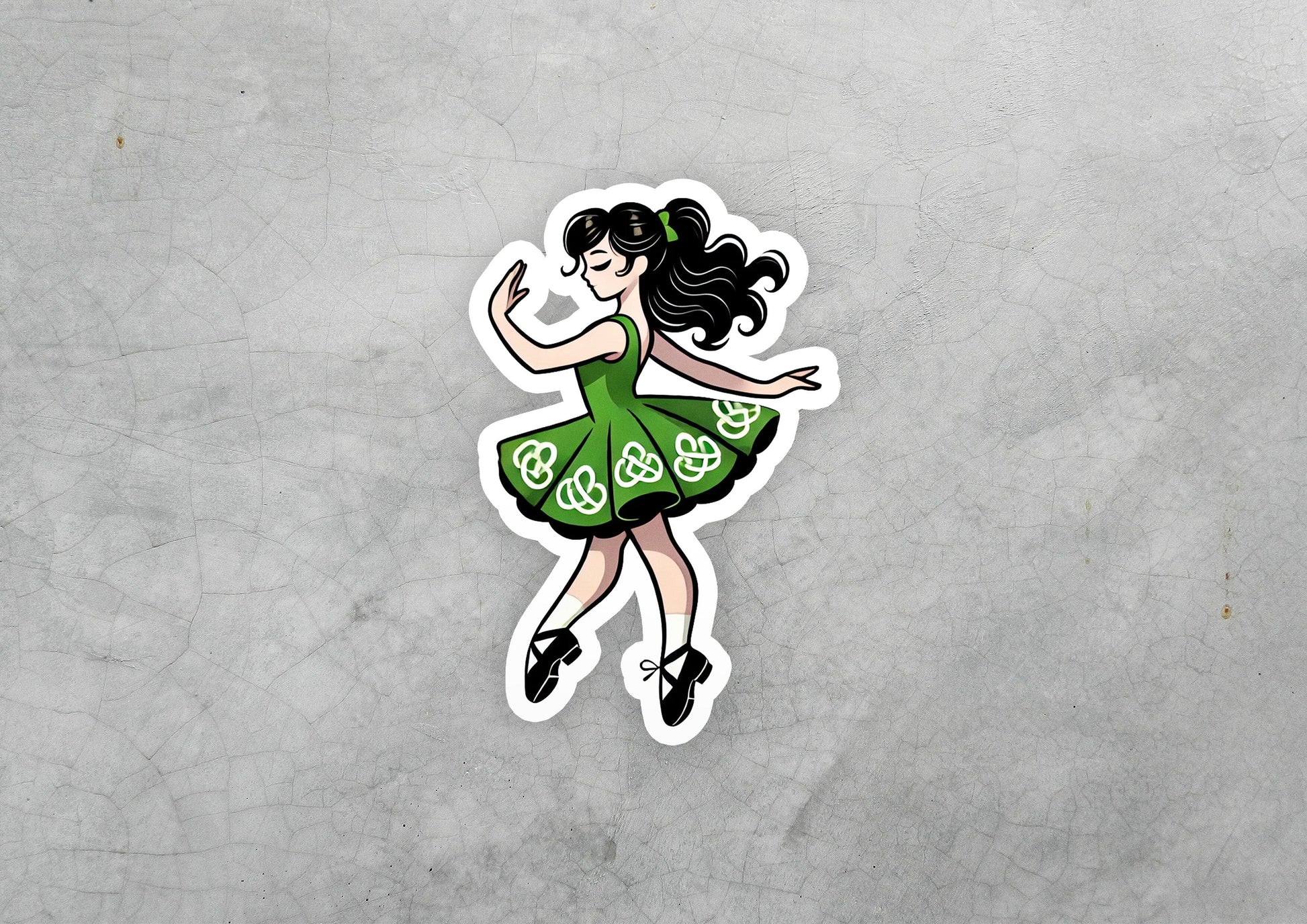 a sticker of a woman in a green dress