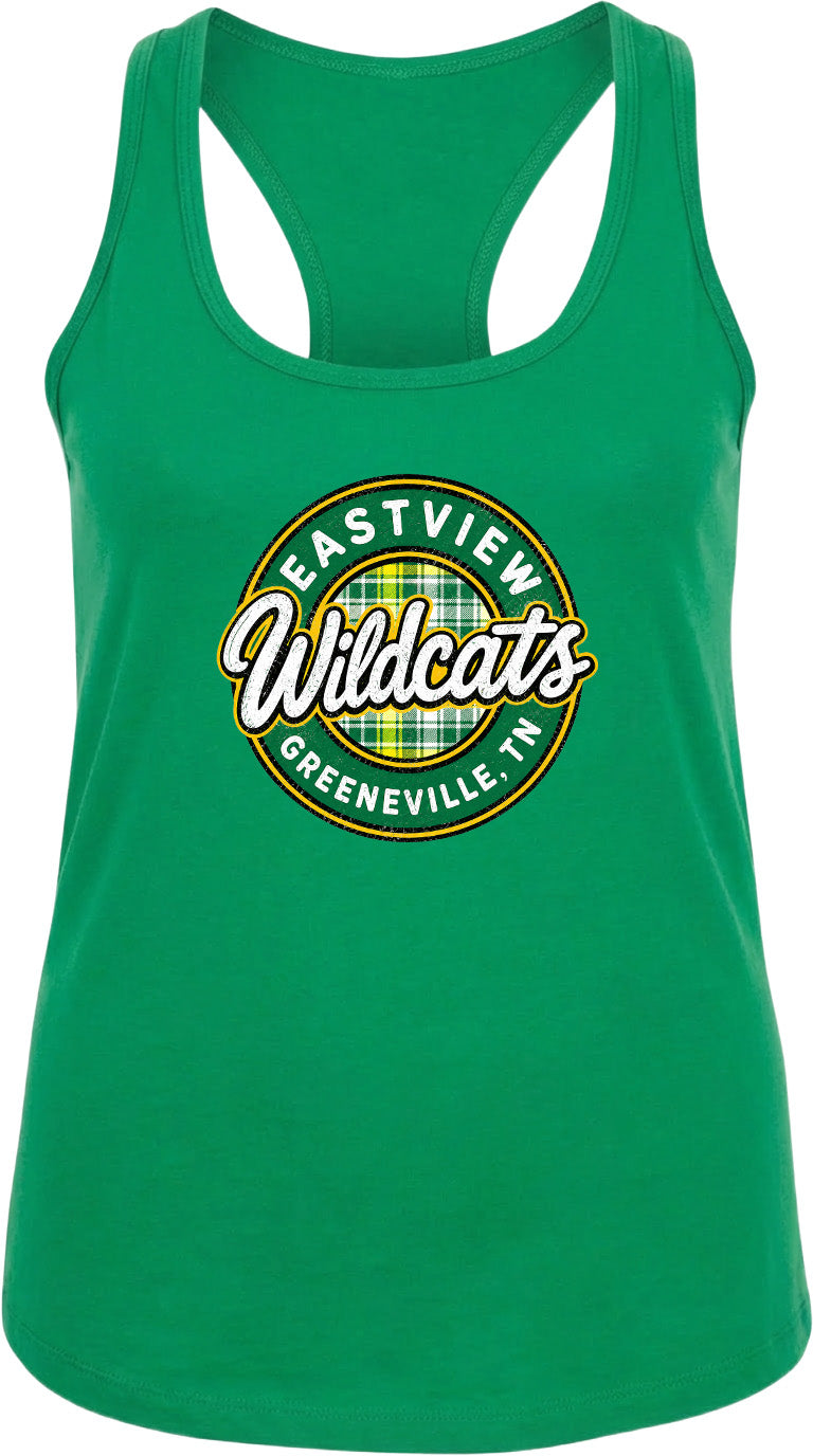 A green tank top with a logo that says "EASTVIEW Wildcats Greeneville, TN".