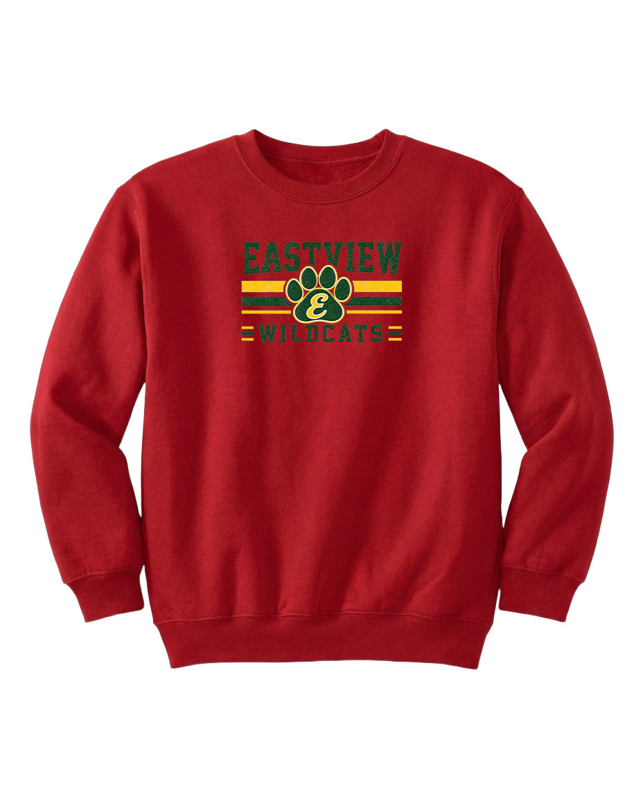 A red sweatshirt with the text "EASTVIEW WILDCATS" printed on it.