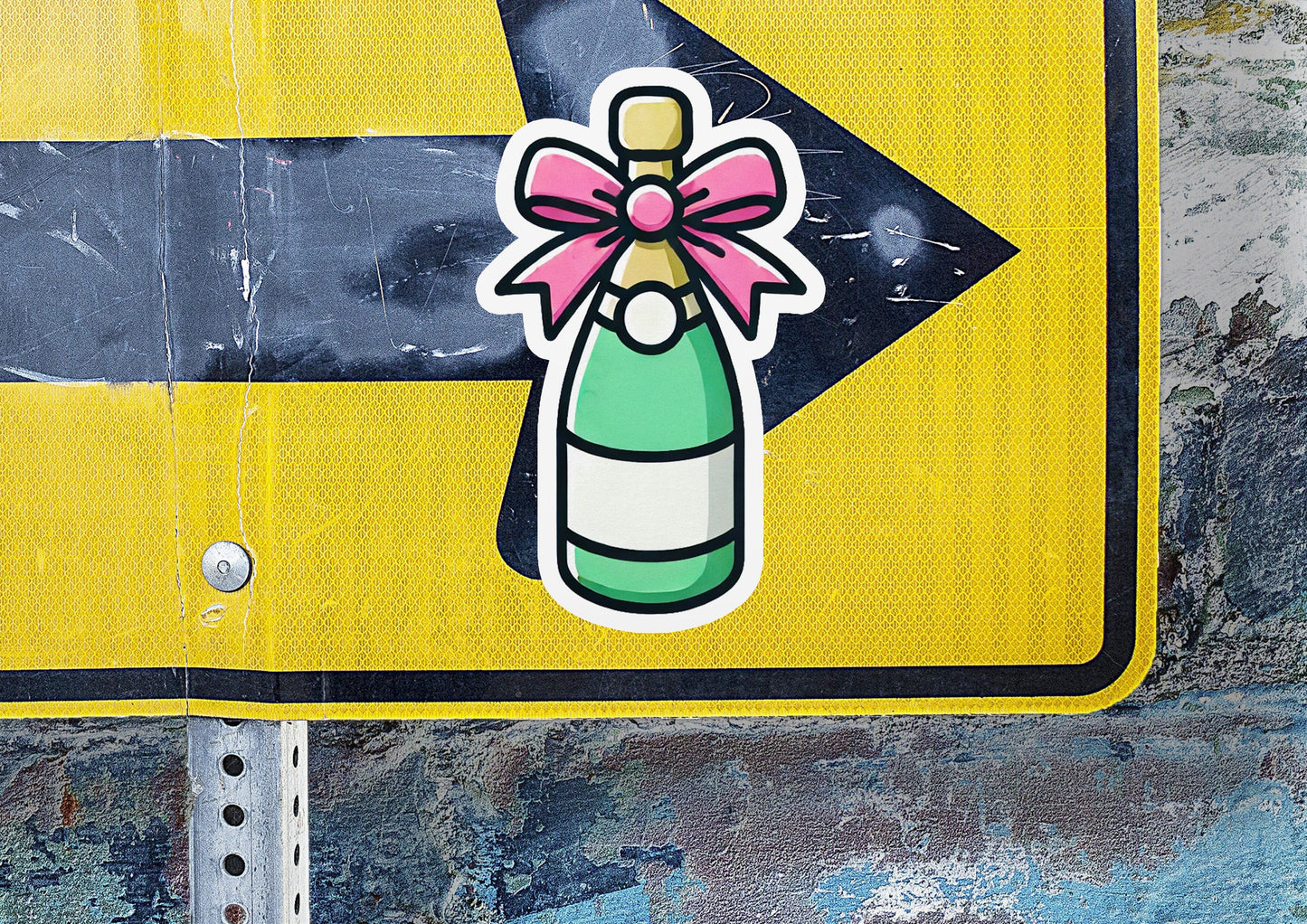 a sticker of a bottle with a bow on it