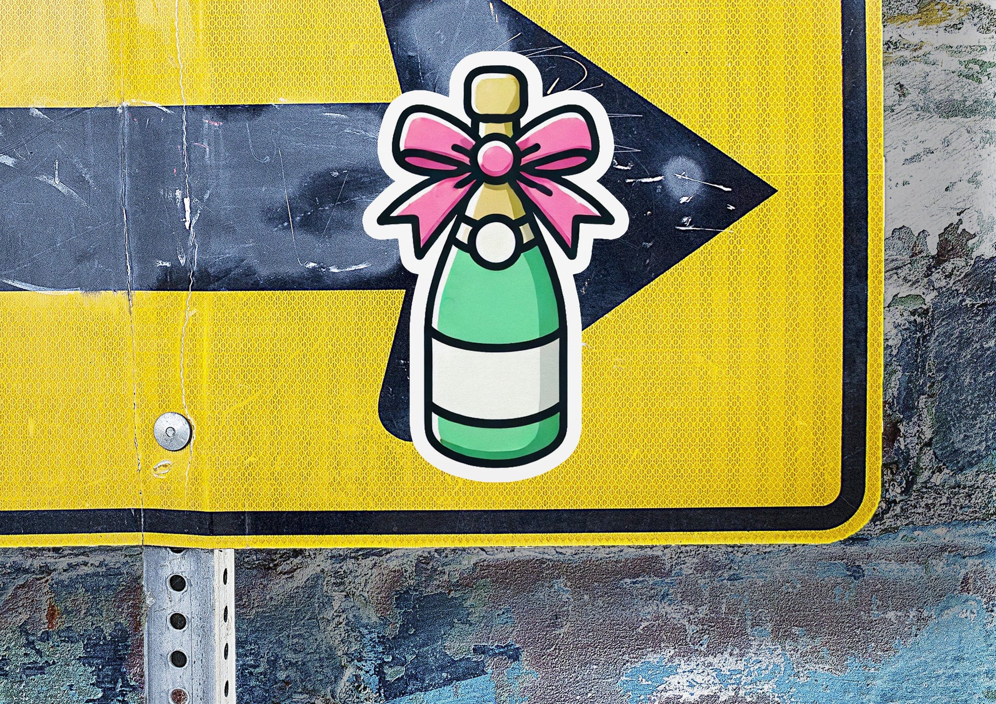 a sticker of a bottle with a bow on it