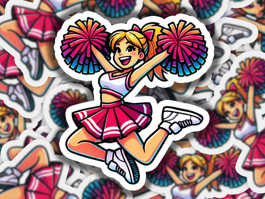 a sticker of a cheerleader surrounded by cheerleader stickers