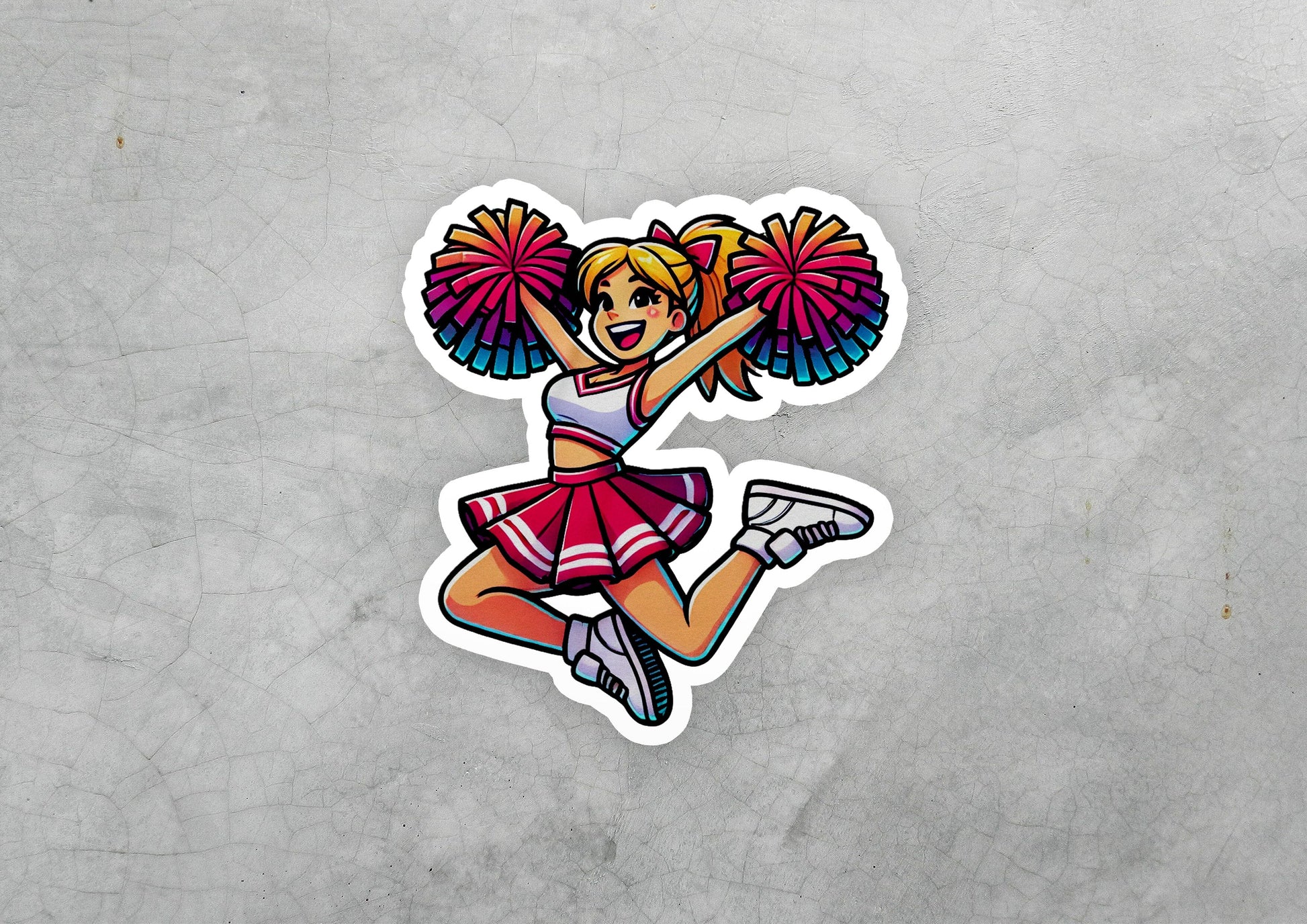 a sticker of a girl in a cheerleader outfit
