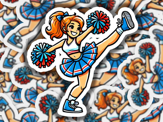 a sticker of a cheerleader surrounded by cheerleaders