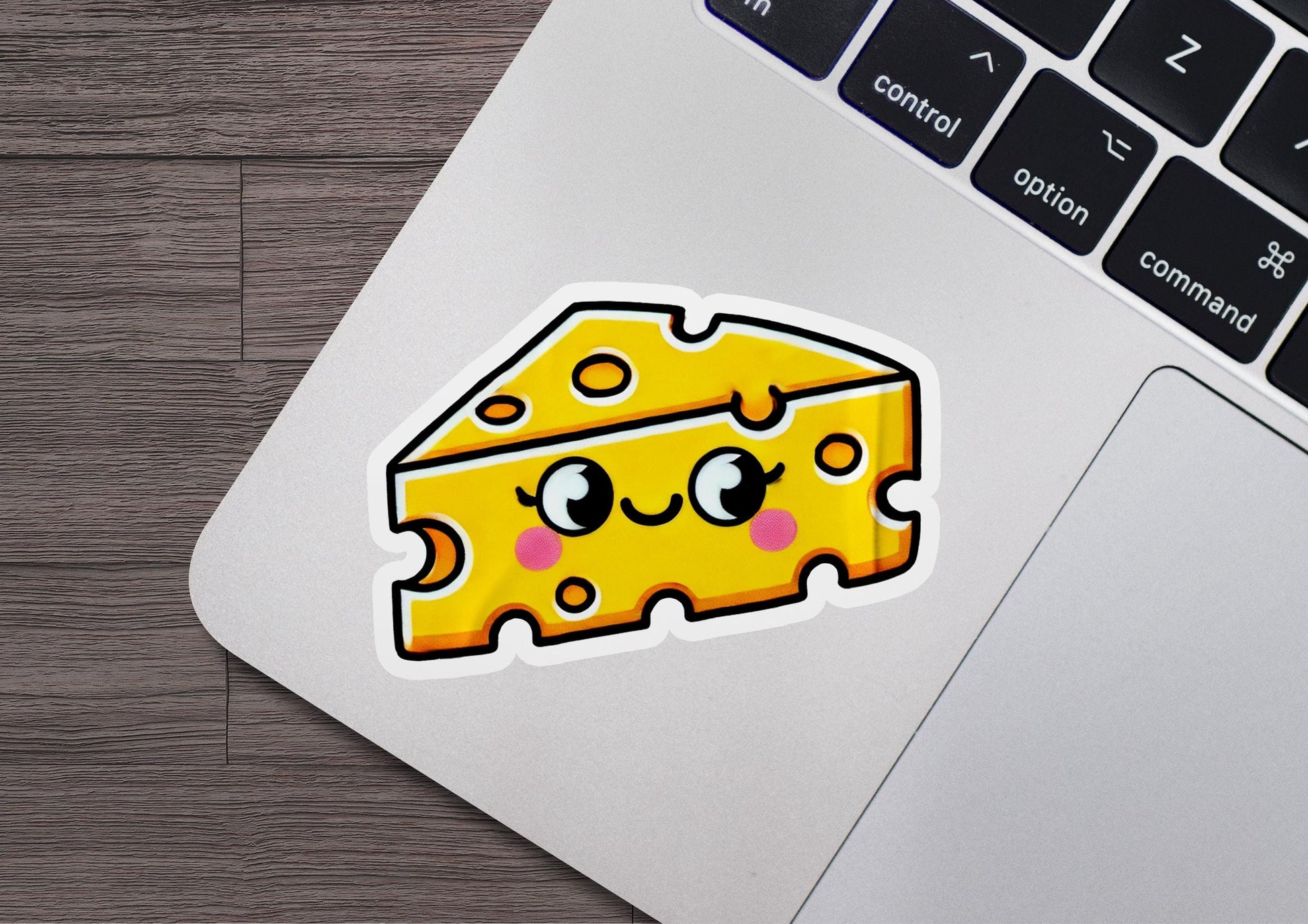 a sticker of a piece of cheese on a laptop