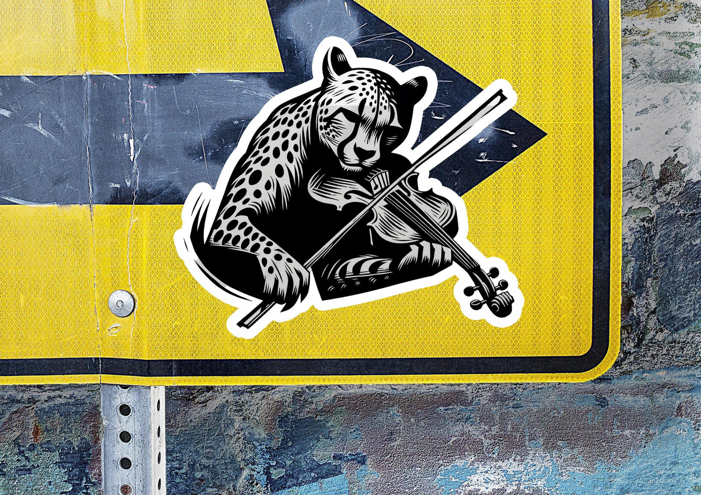 a sticker of a cheetah holding a sword
