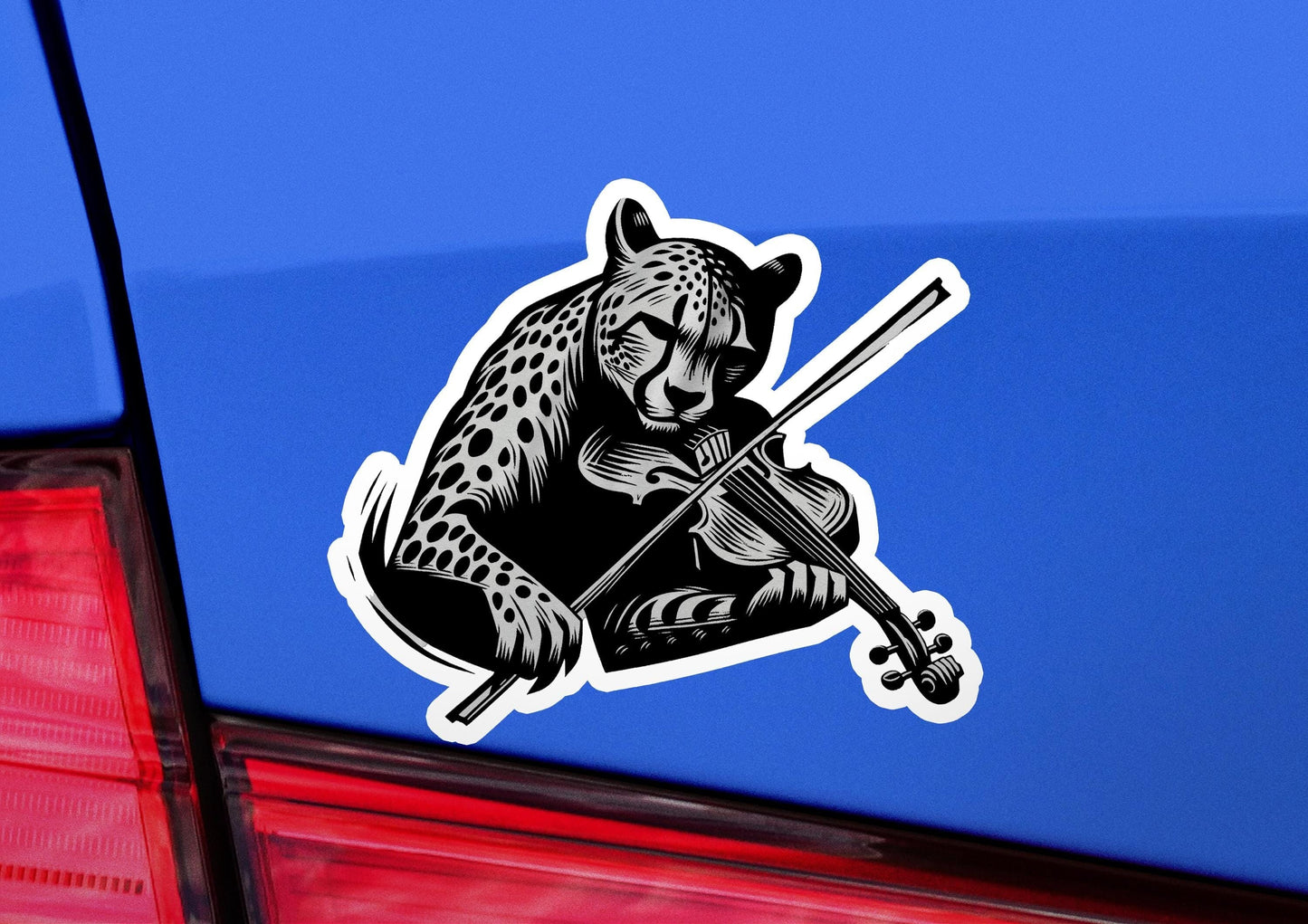 a sticker of a cheetah holding a baseball bat