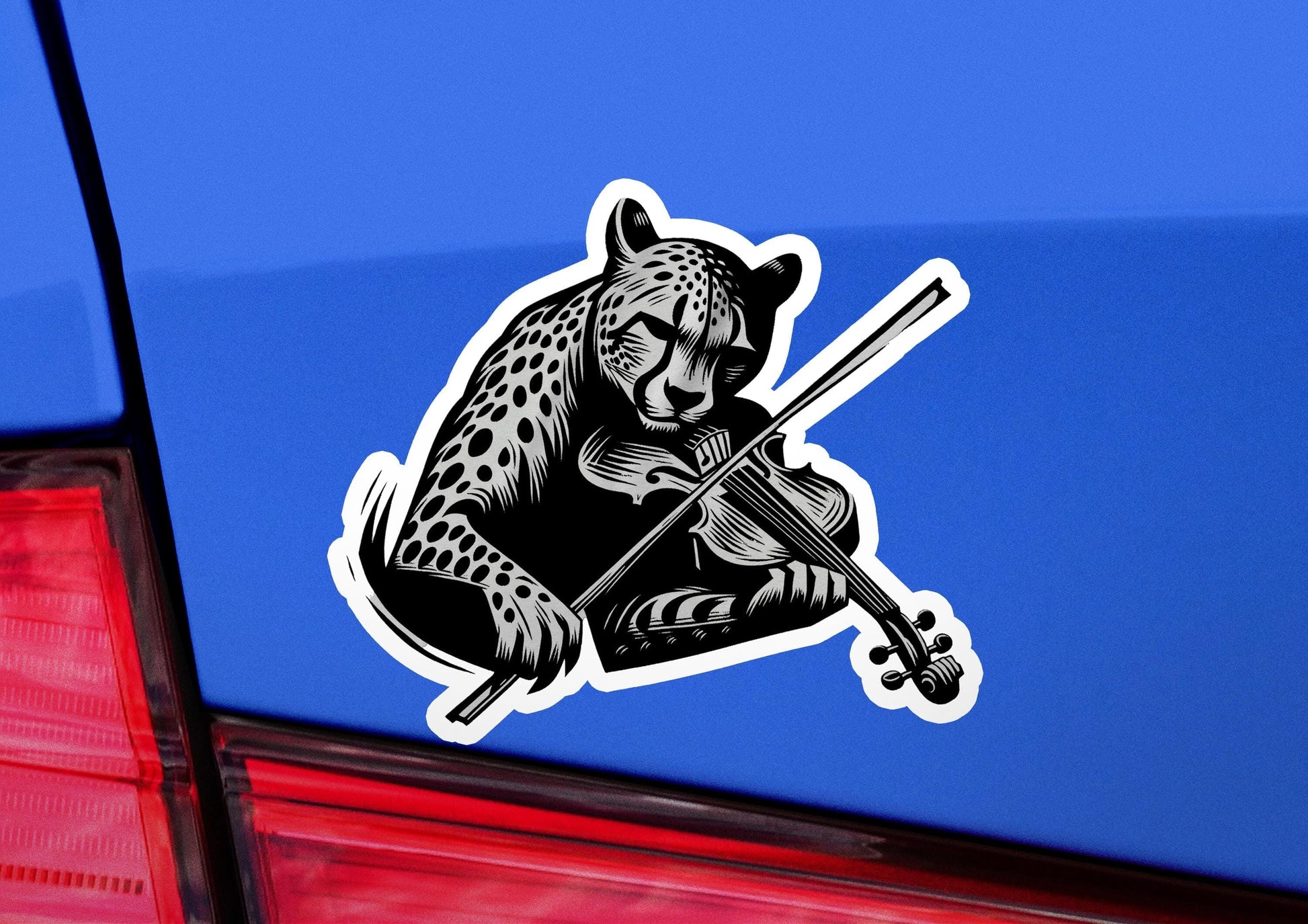 a sticker of a cheetah holding a baseball bat