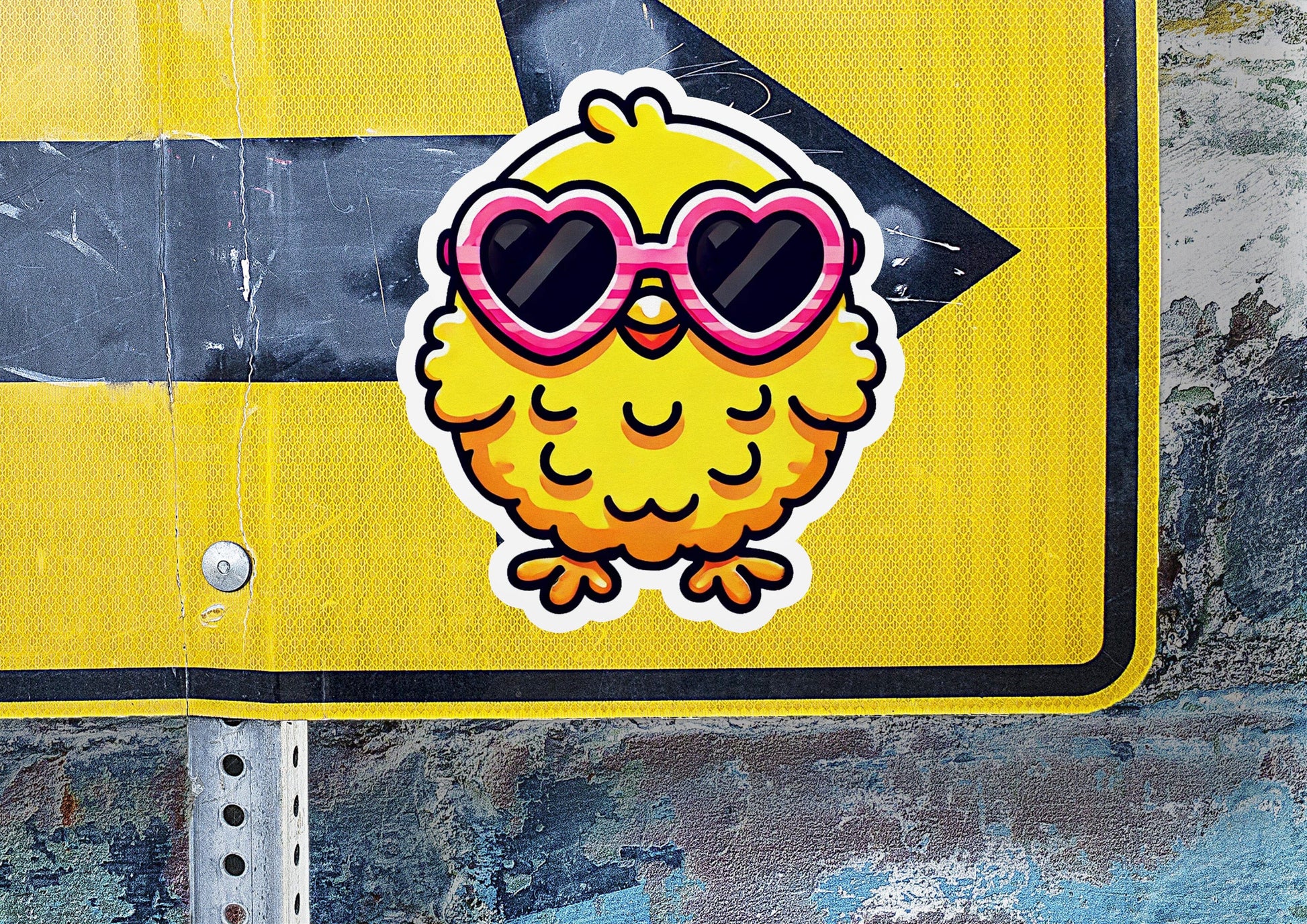 a sticker of a yellow bird wearing sunglasses