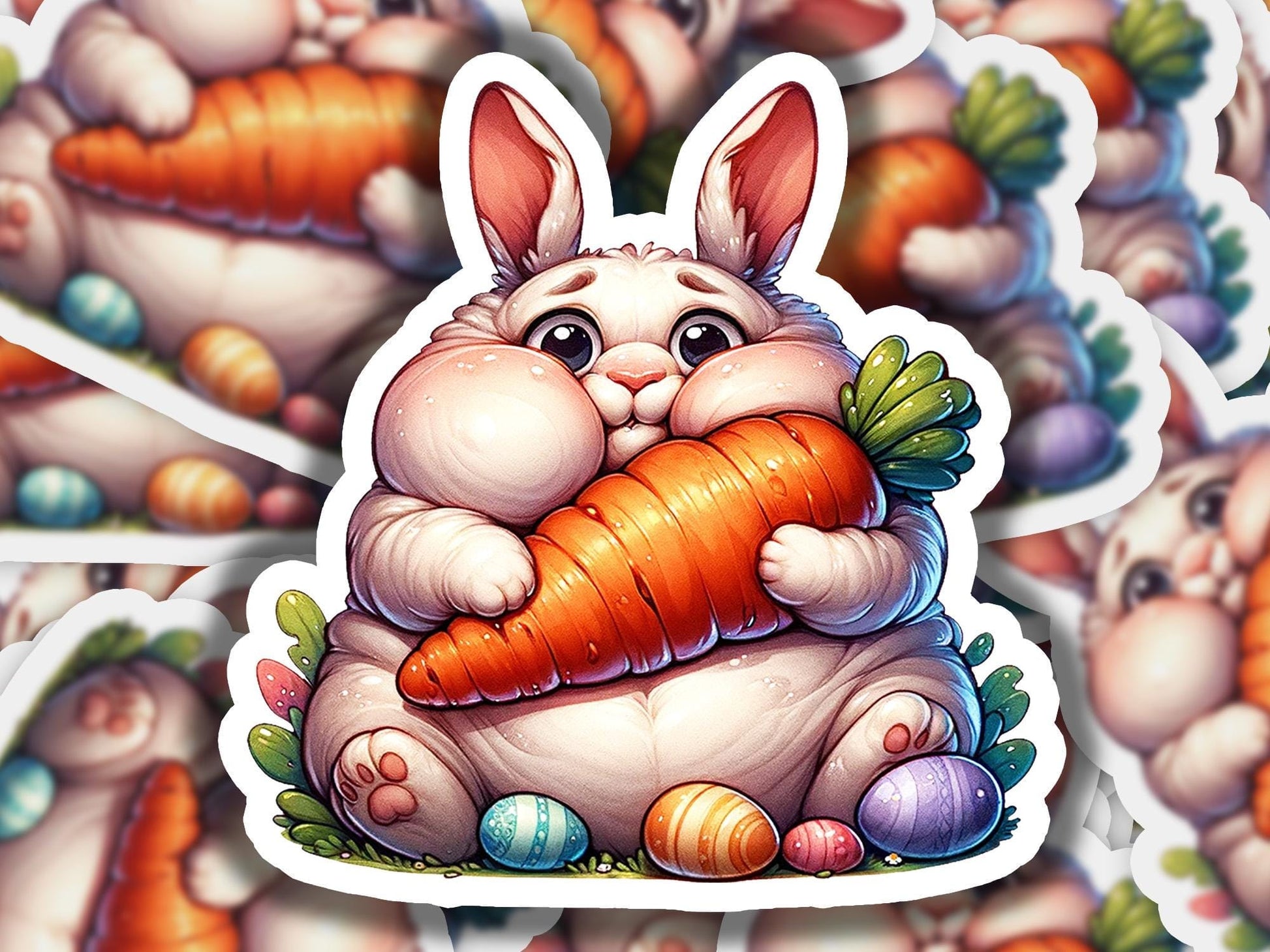 a sticker of a bunny holding a carrot