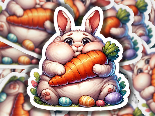 a sticker of a bunny holding a carrot