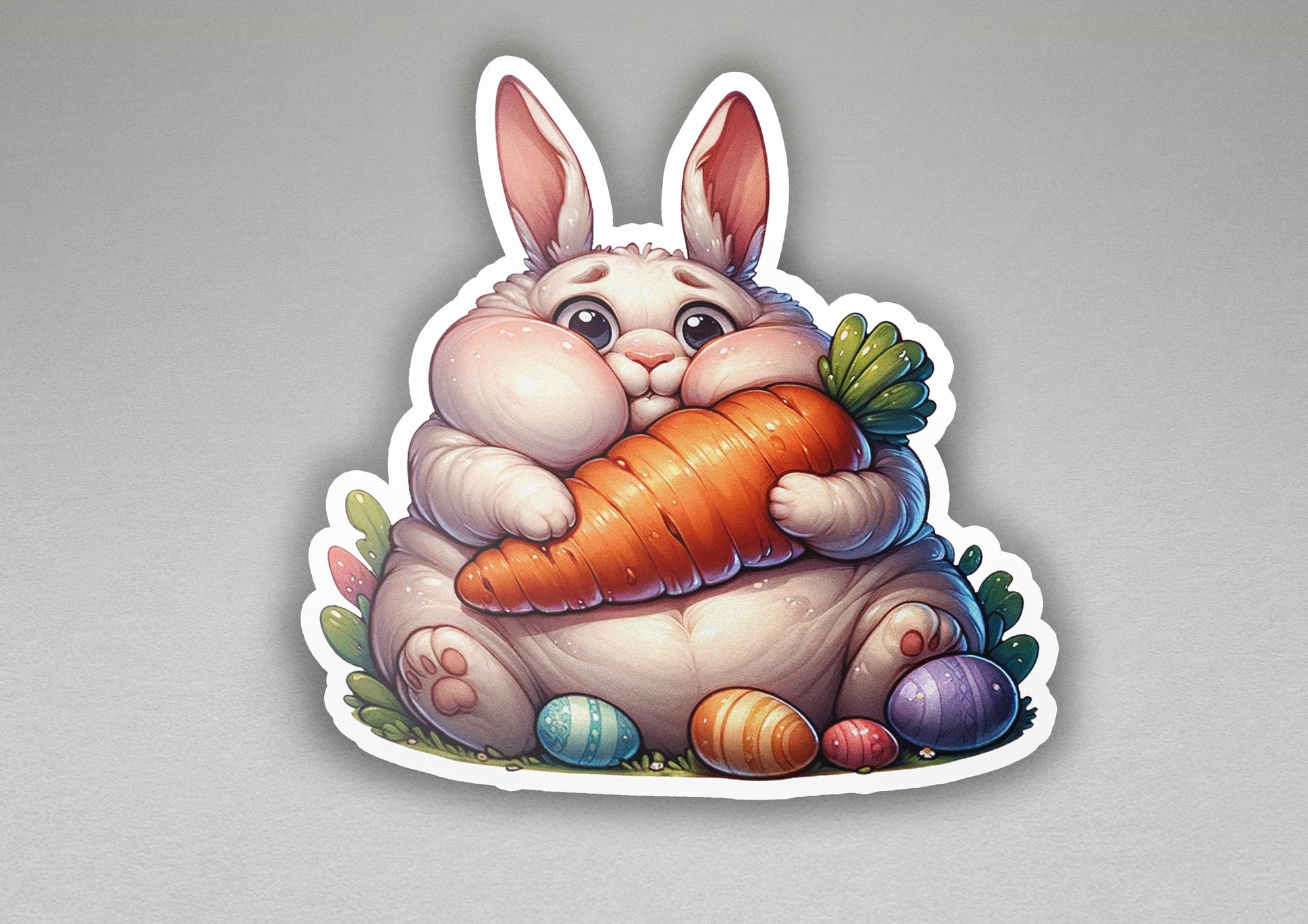 a sticker of a bunny holding a carrot