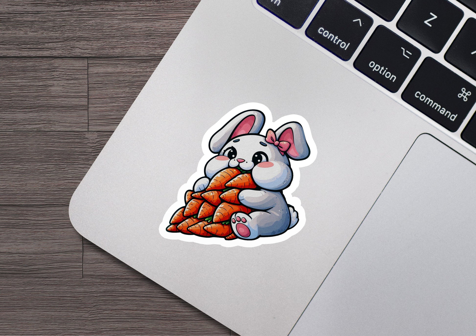 a sticker of a bunny holding a carrot