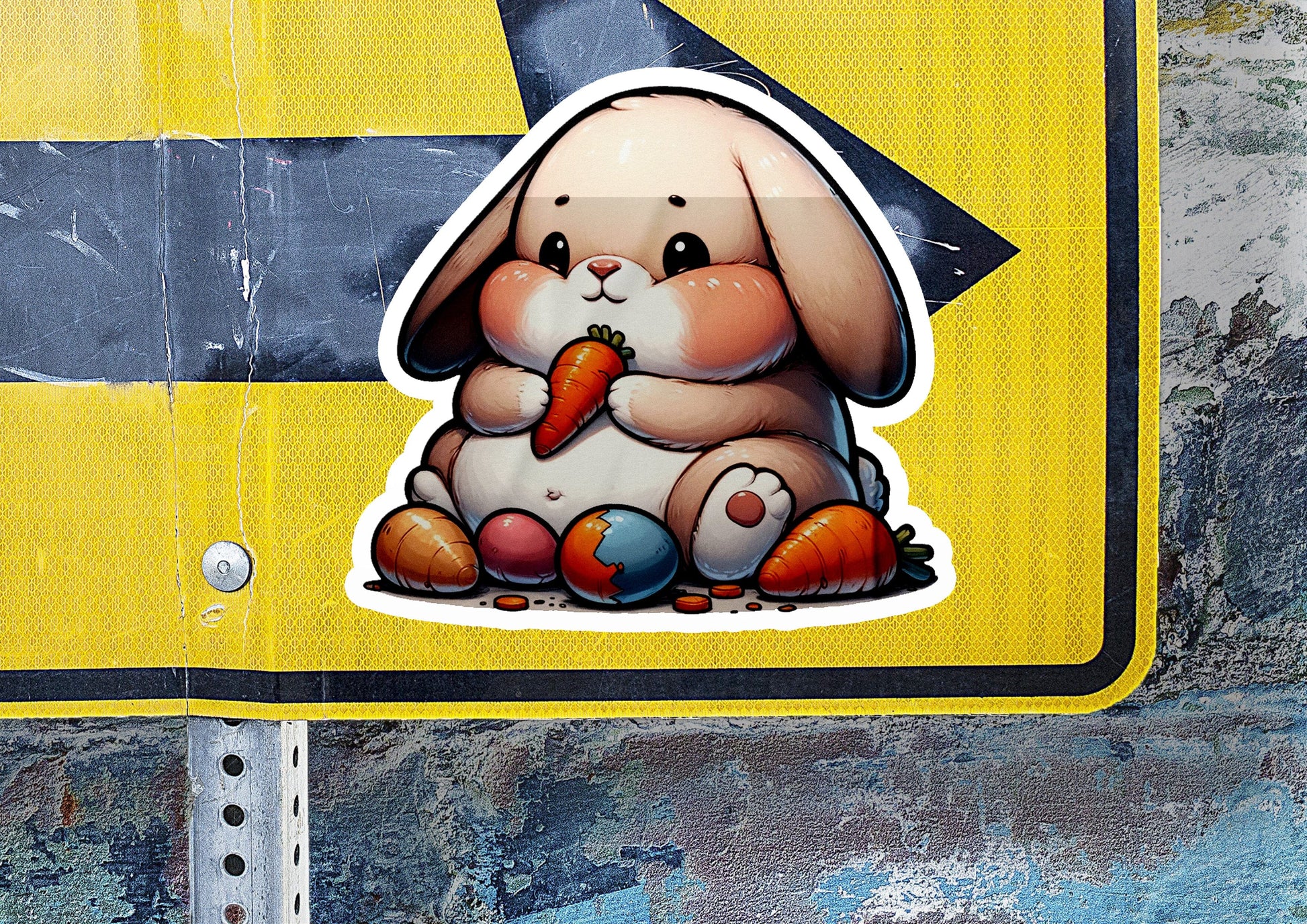 a sticker of a bunny eating a carrot