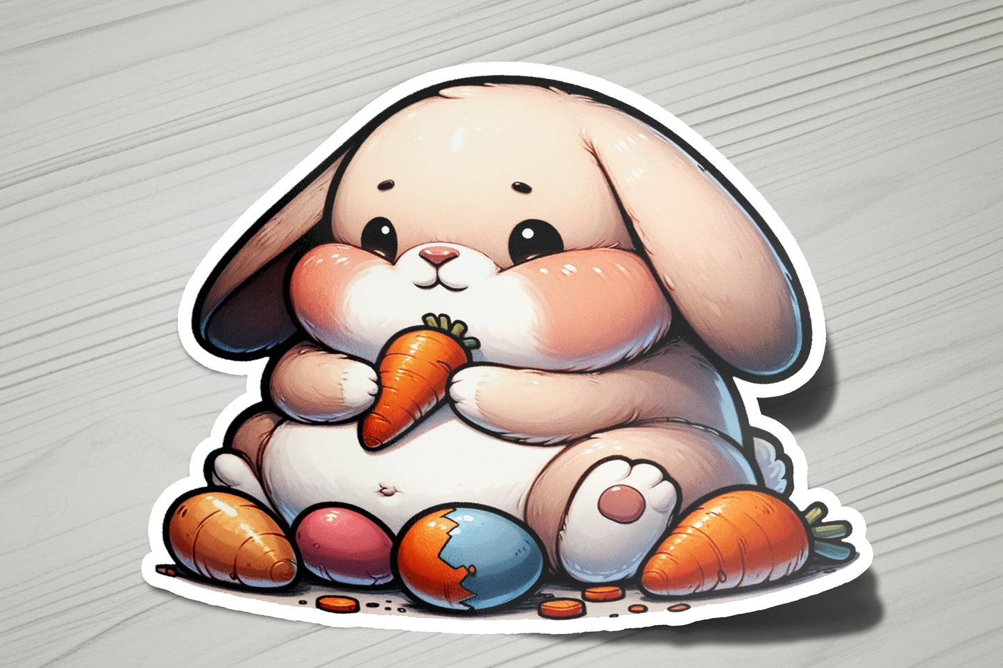 a sticker of a bunny holding a carrot