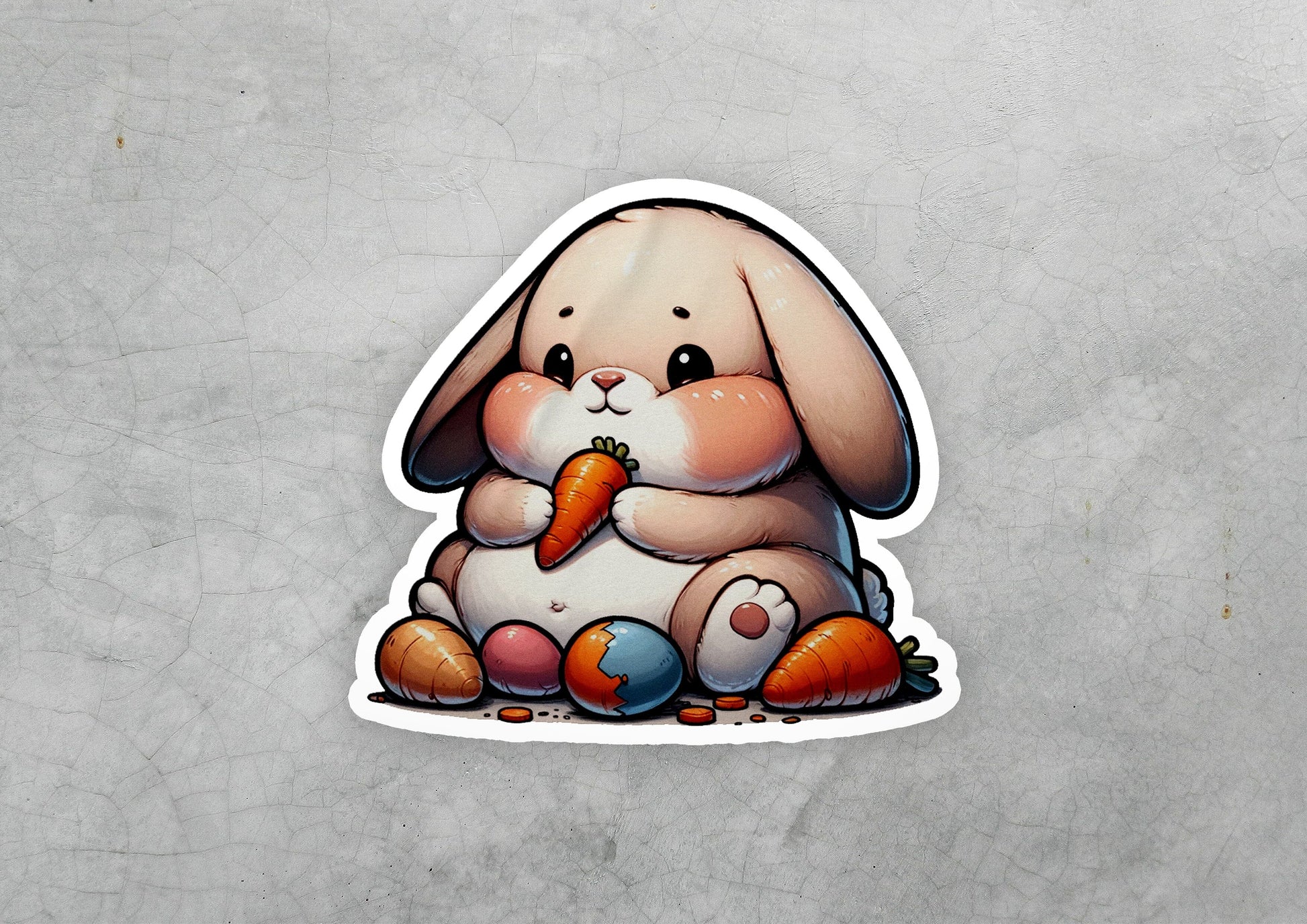 a sticker of a bunny holding a carrot
