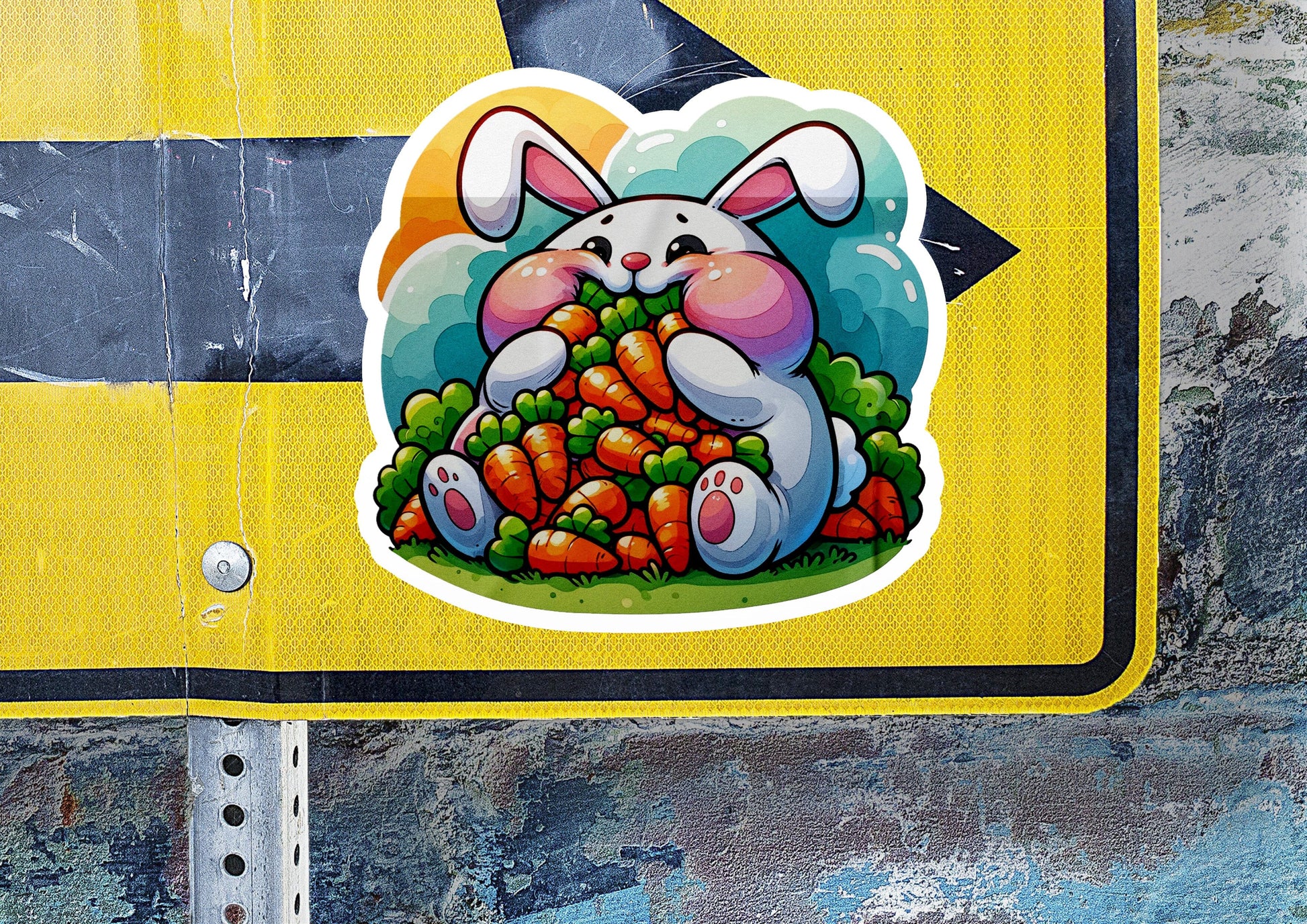 a sticker of a bunny with carrots on it