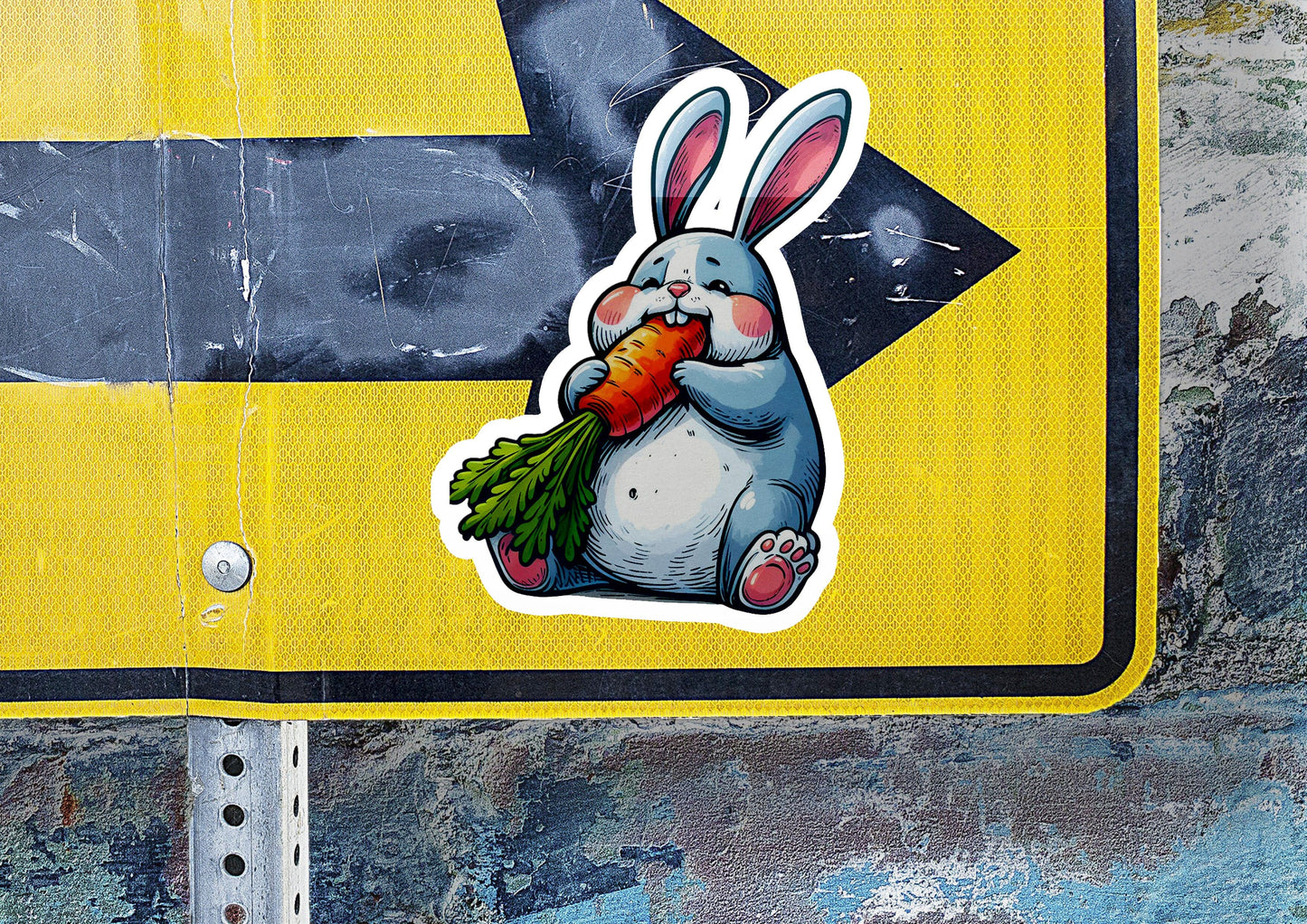 a sticker of a rabbit eating a carrot