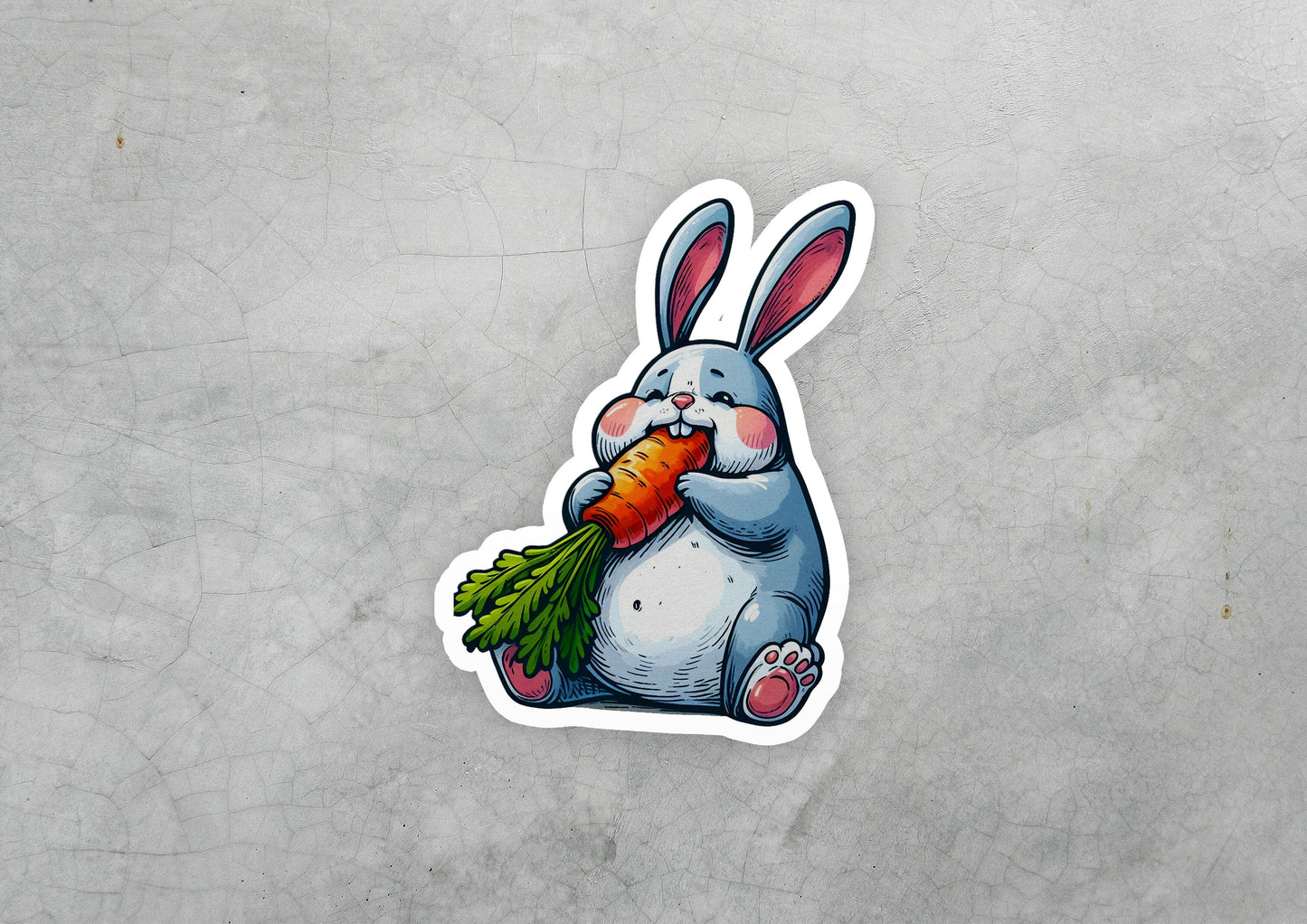 a sticker of a rabbit eating a carrot