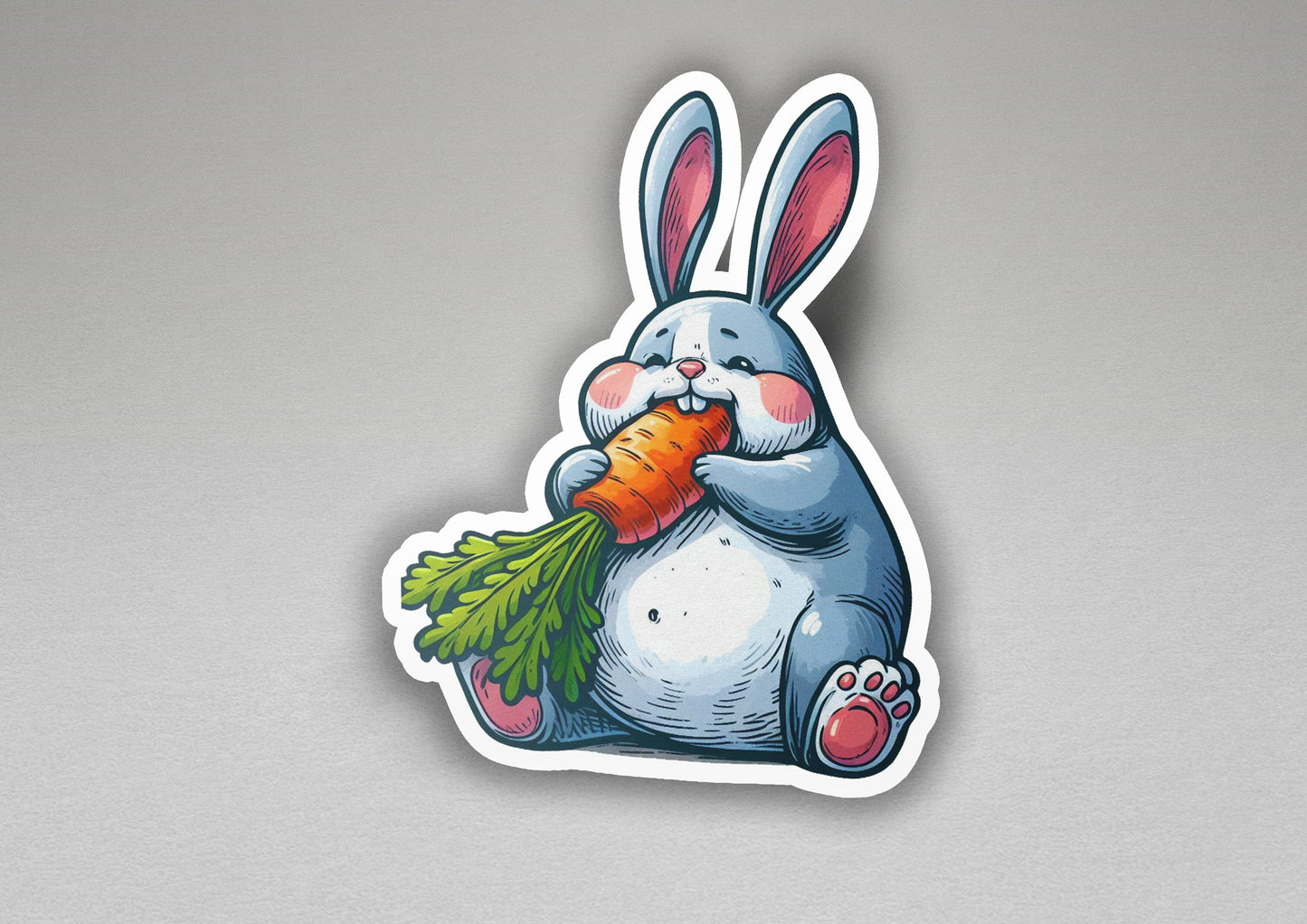 a sticker of a rabbit holding a carrot