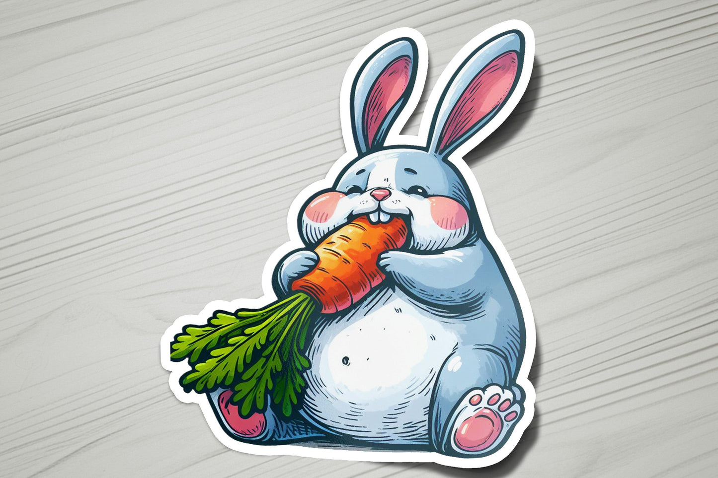 a sticker of a rabbit holding a carrot