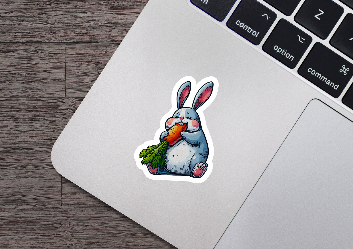 a sticker of a rabbit holding a carrot