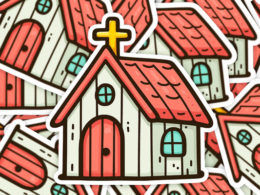 Church Vinyl Sticker | Dishwasher Safe & Durable | Custom Sizes | Fast Shipping | Made in USA Fiesta Doodle waterproof vinyl sticker. dishwasher safe outdoor sticker.