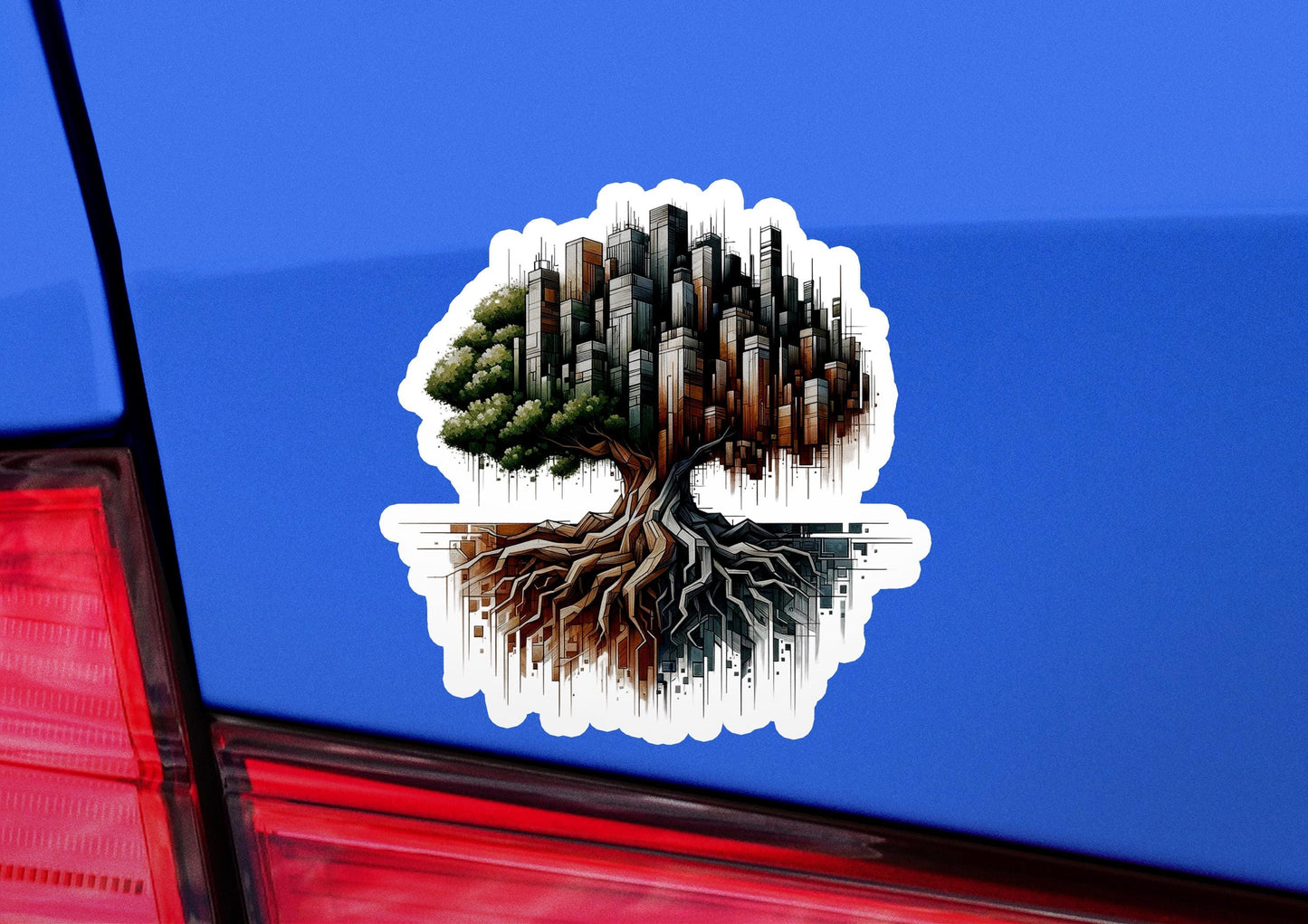 a sticker of a tree with roots on it