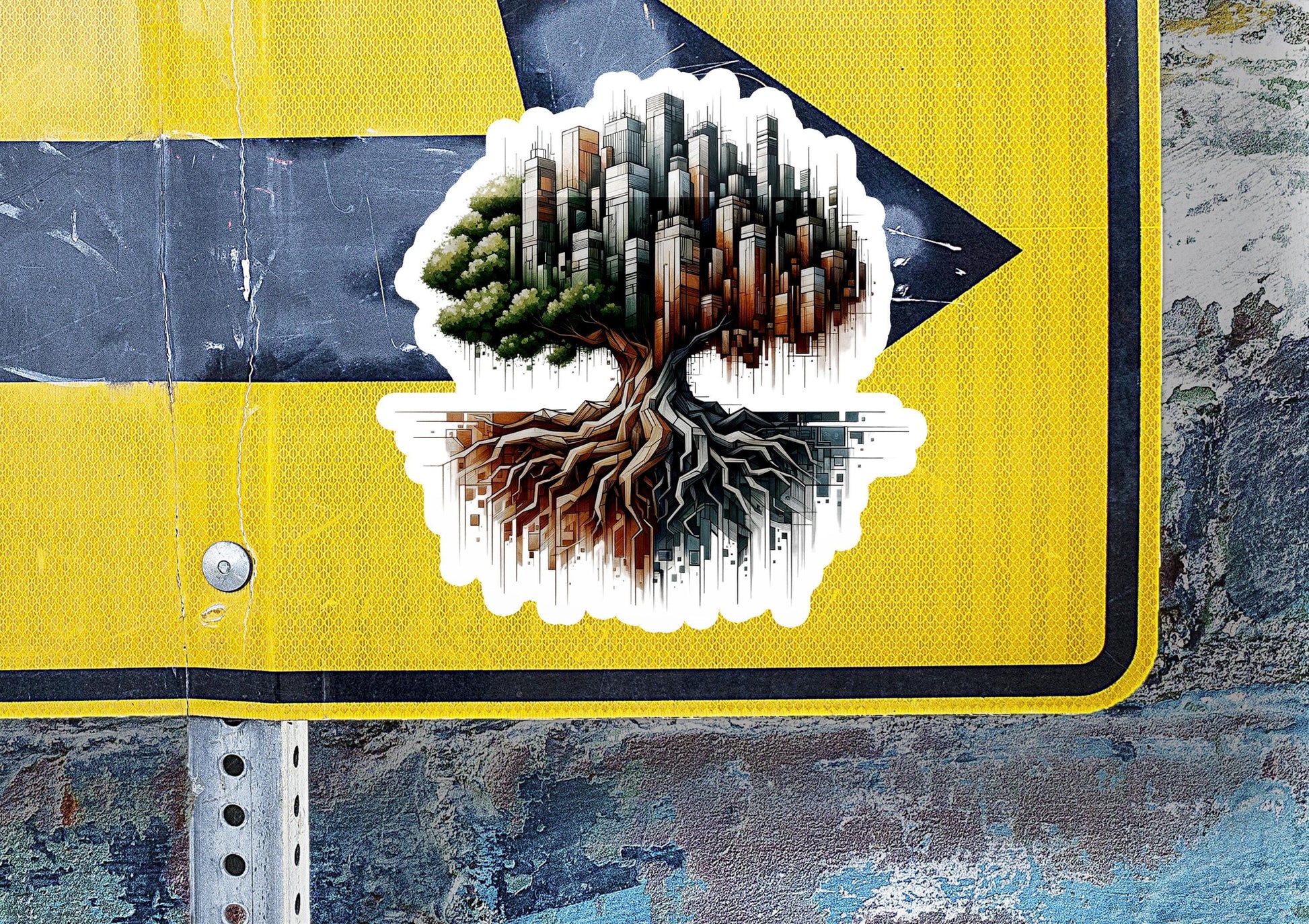 a street sign with a tree on it