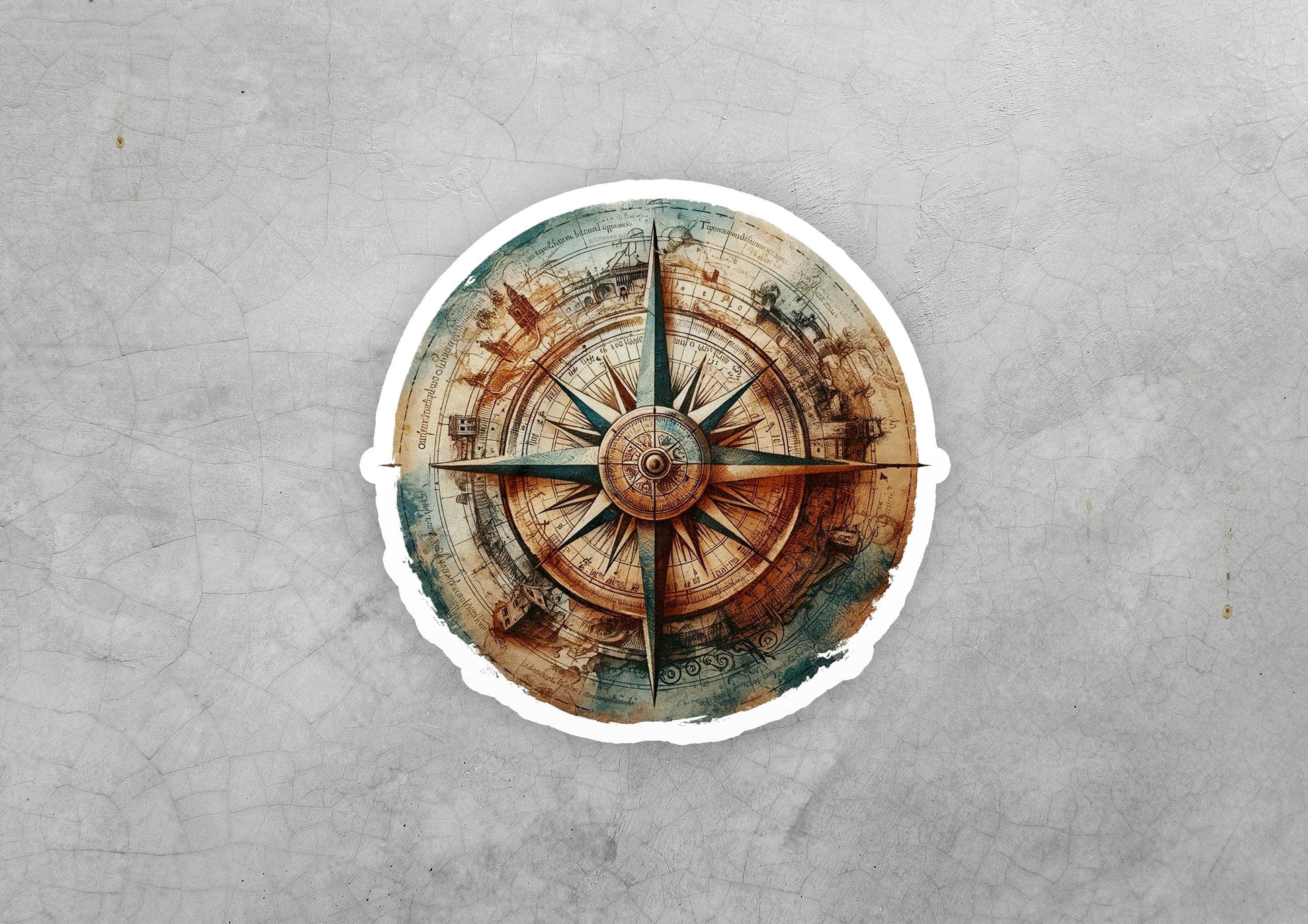 a sticker of a compass on a wall