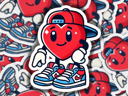 a heart sticker sitting on top of a pile of stickers